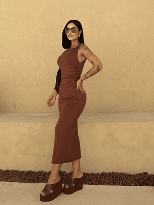 Vestido Josefa Marrón Vestido Midi con Drapeado | Amapola Boutique