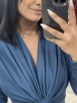 Vestido Elo - Midi Drapeado Nudo Frontal - Azul Petrol