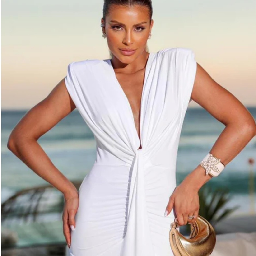 Vestido Thássia Blanco Manga Corta 1