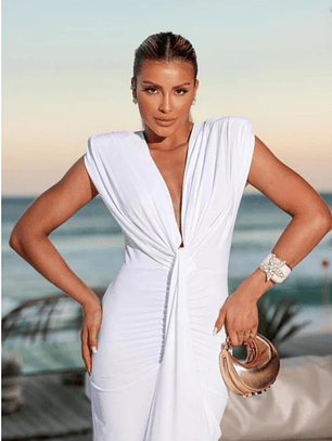Vestido Thássia Blanco Manga Corta