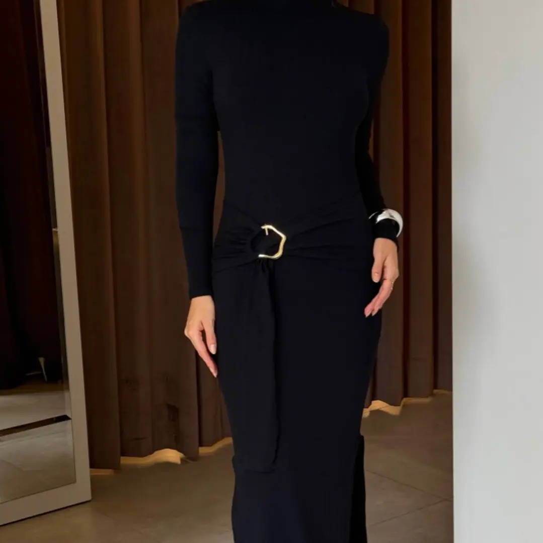 Vestido Tejido Canelado Bruna Negro 1