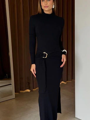 Vestido Tejido Canelado Bruna Negro
