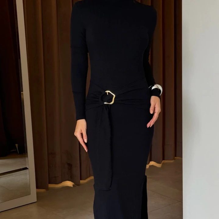 Vestido Tejido Canelado Bruna Negro 1