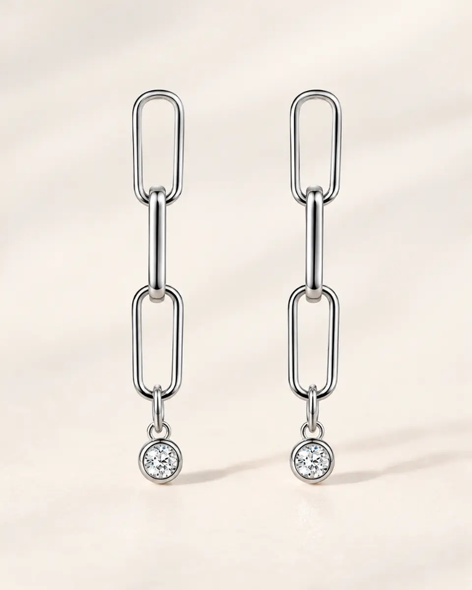 Aretes Eslabón con Moissanita 2