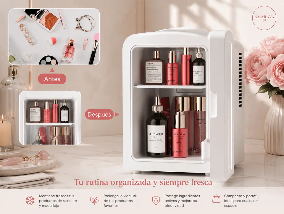 Mini Nevera para Skincare y Cosméticos con Espejo LED 2