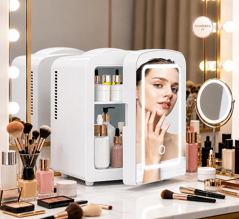Mini Nevera para Skincare y Cosméticos con Espejo LED