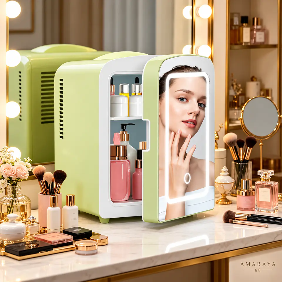 MINI NEVERA PARA SKINCARE Y COSMÉTICOS CON ESPEJO LED 1