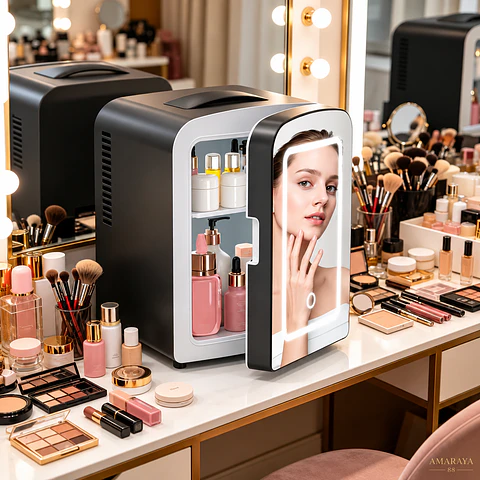 MINI NEVERA PARA SKINCARE Y COSMÉTICOS CON ESPEJO LED