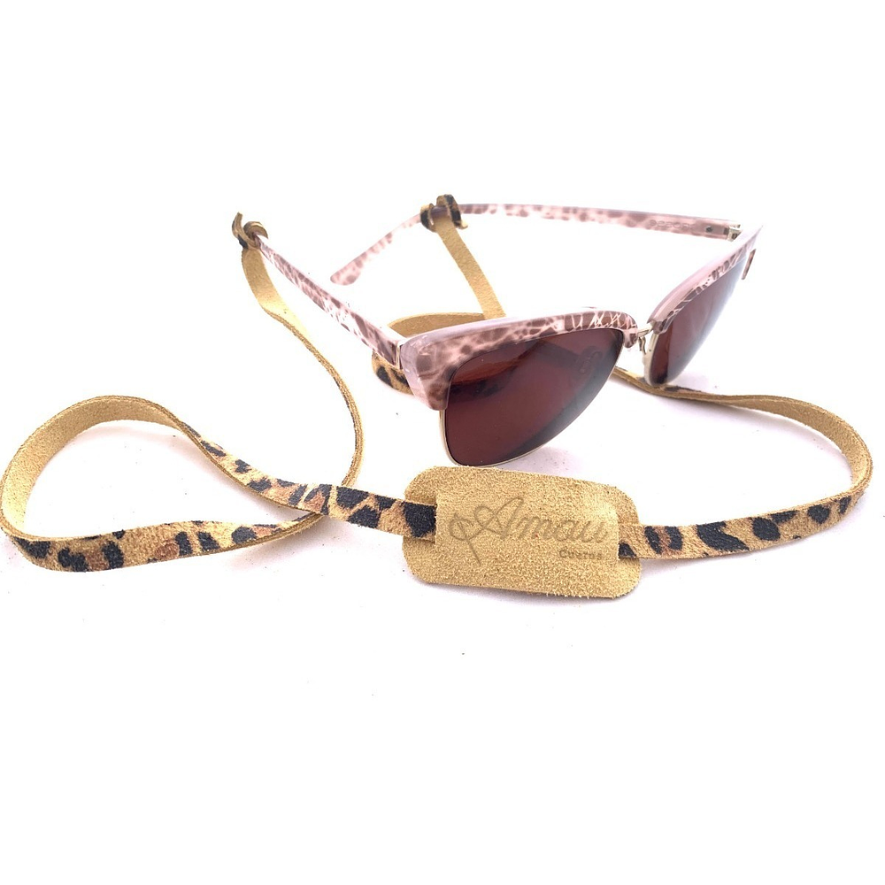 Strap de cuero para lentes color Leopardo Trigo