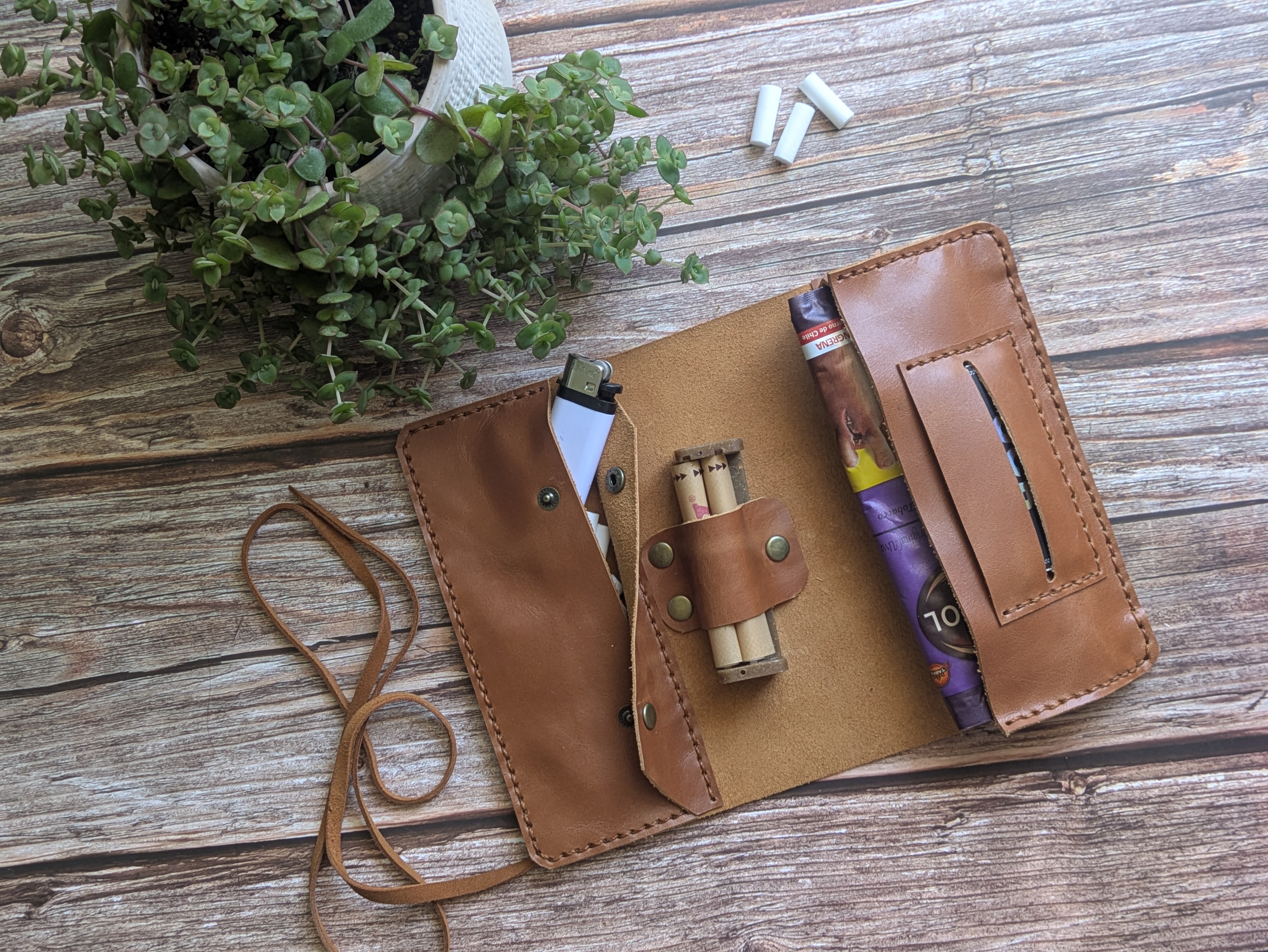 Tabaquera de cuero color Caramelo 7