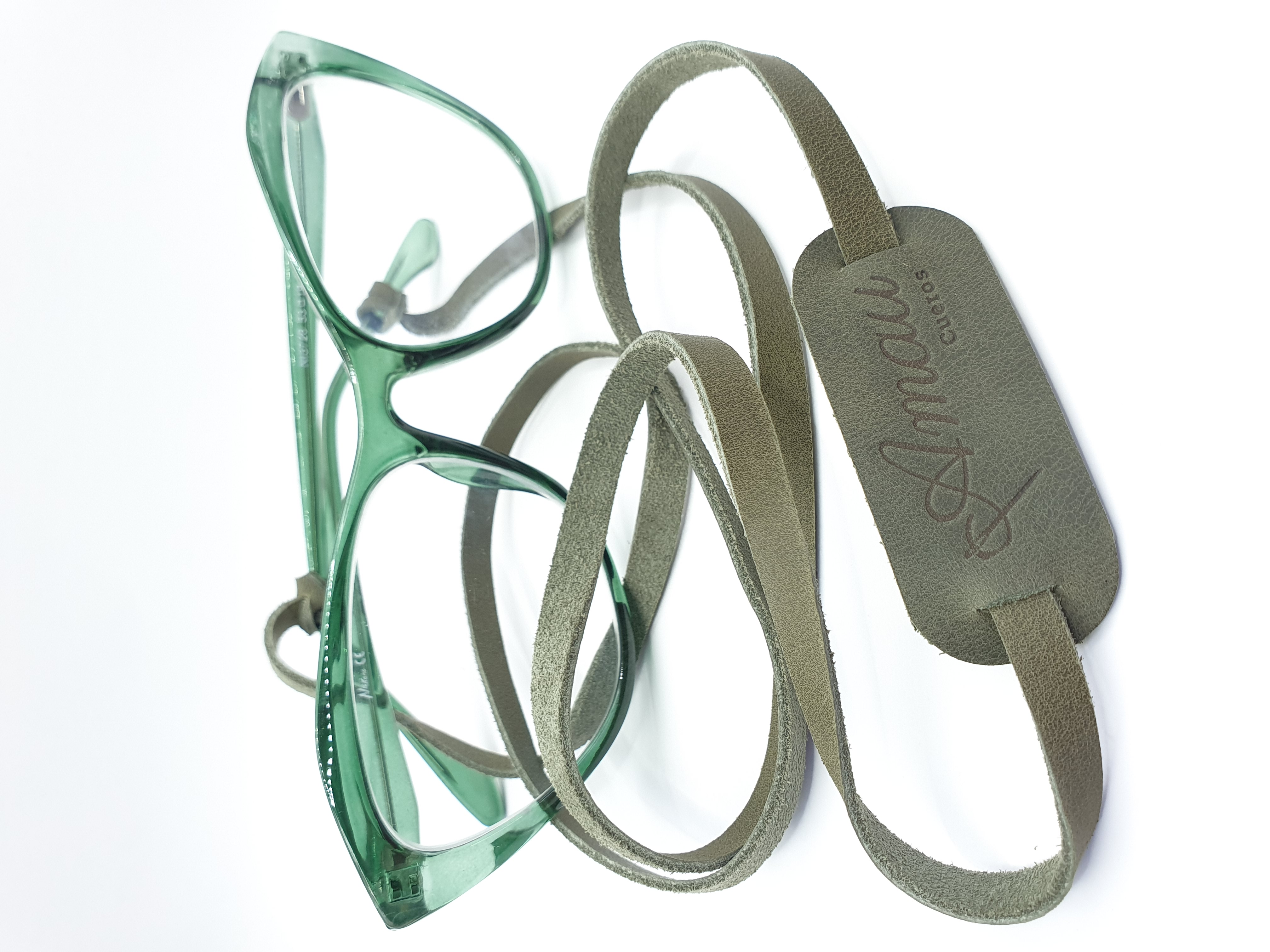 Correa de cuero para lentes ópticos o de sol color Oliva 3