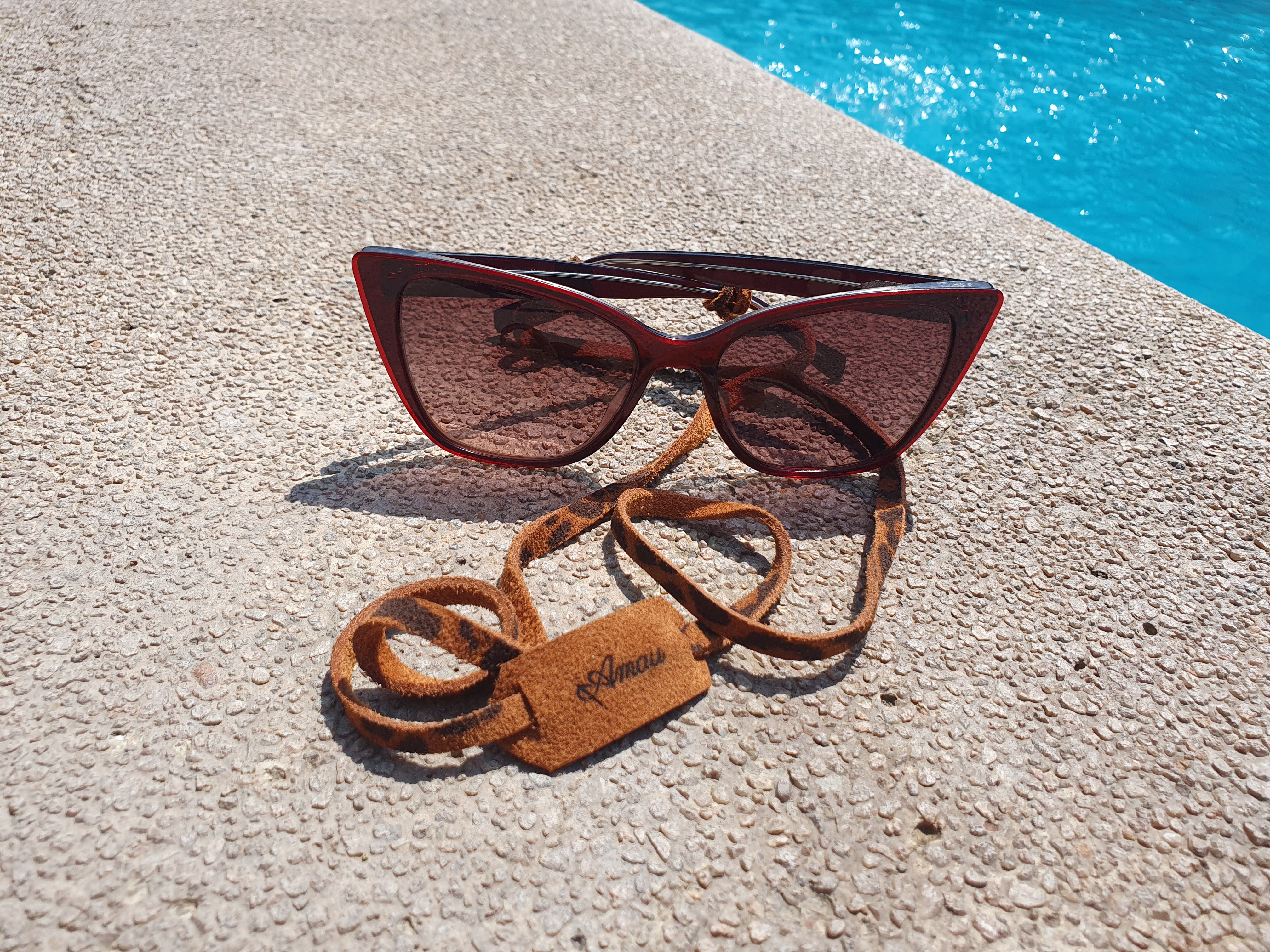 Correa de cuero para lentes ópticos o de sol  color Leopardo Tabaco 4