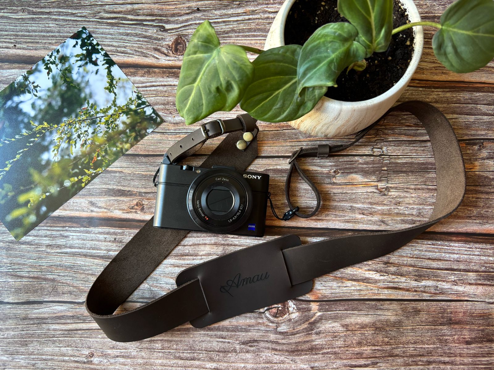 Correa de cuero para cámara fotográfica ETC color Café Moro 6