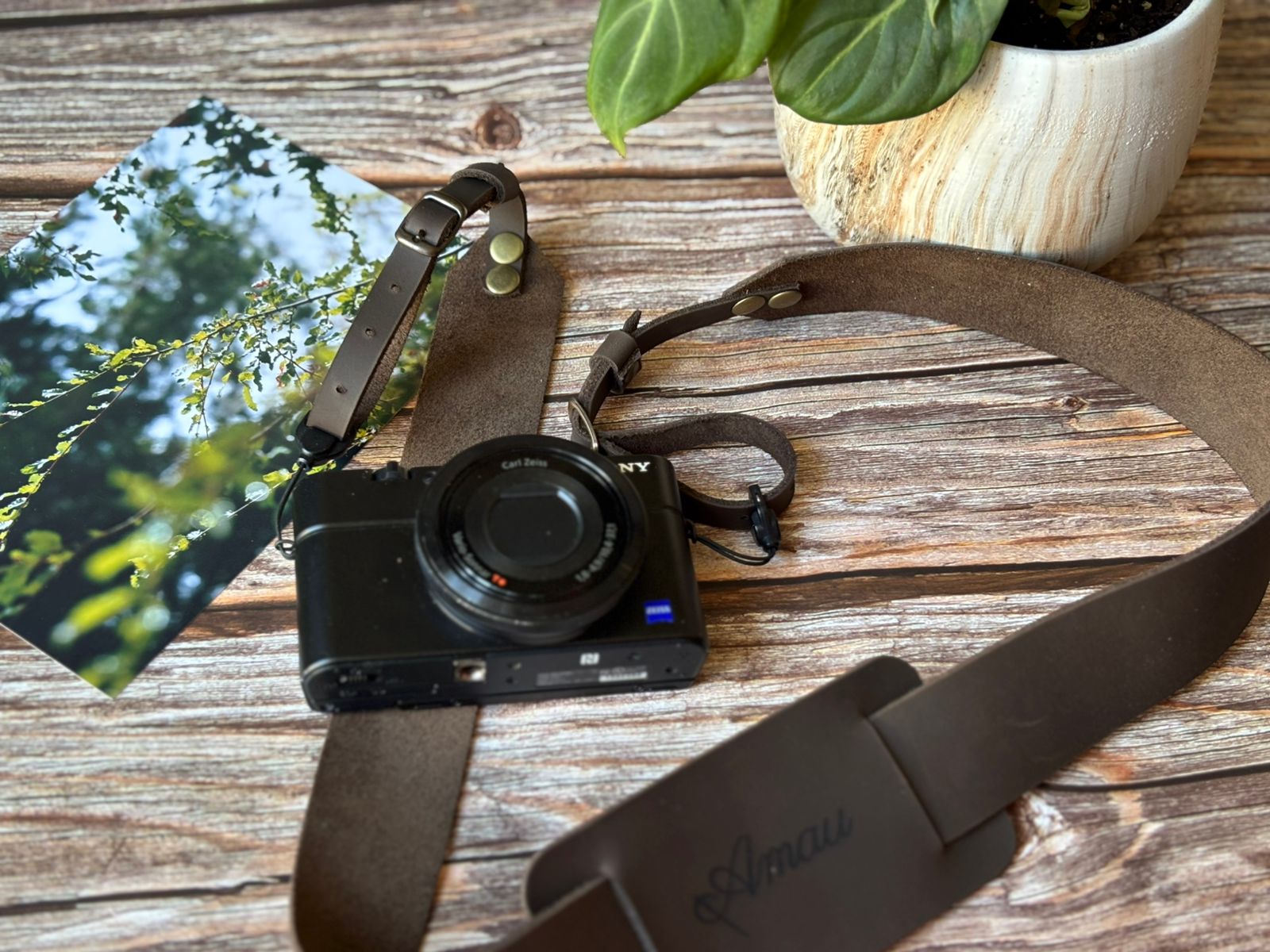 Correa de cuero para cámara fotográfica ETC color Café Moro 7