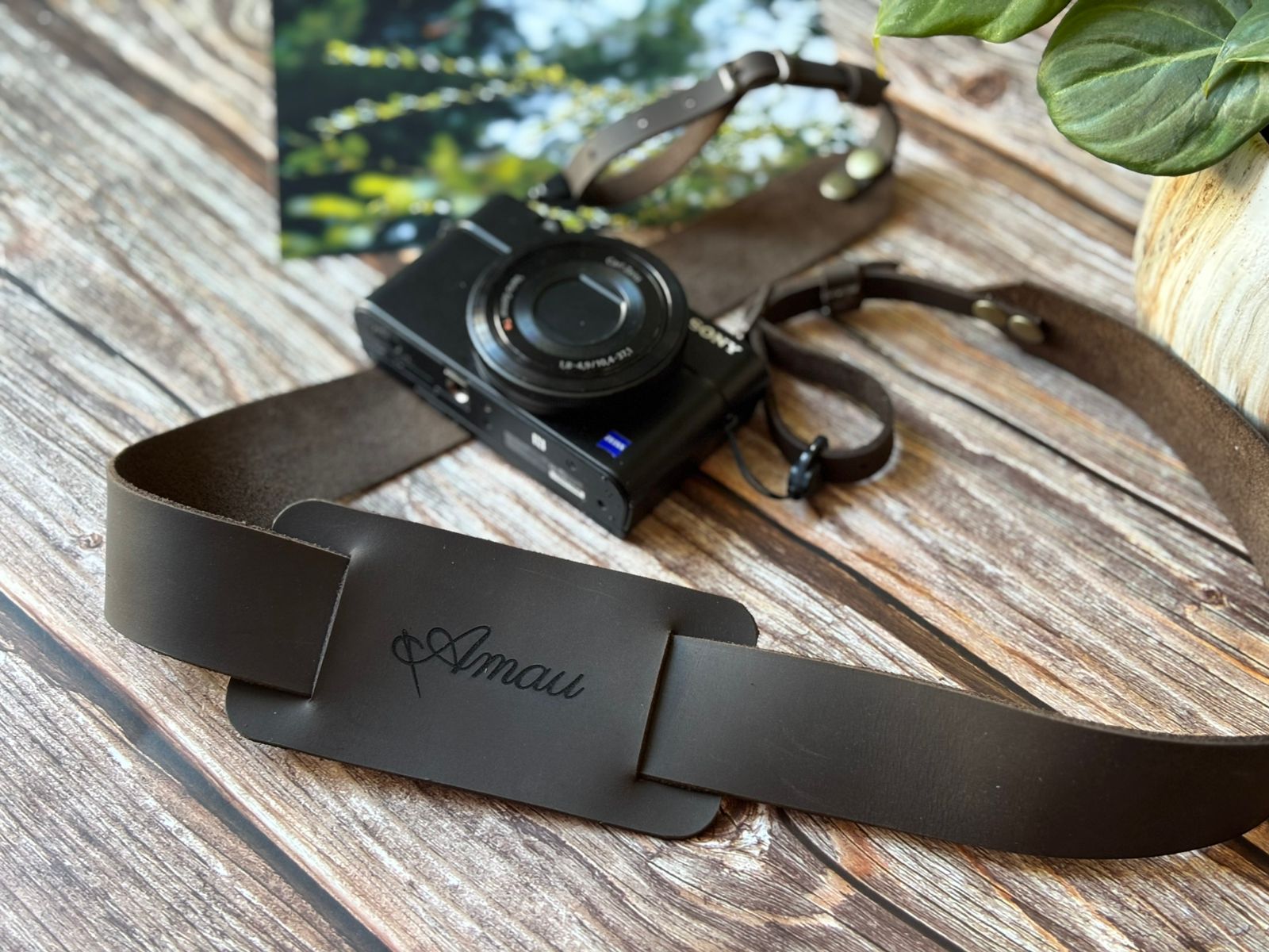 Correa de cuero para cámara fotográfica ETC color Café Moro 1