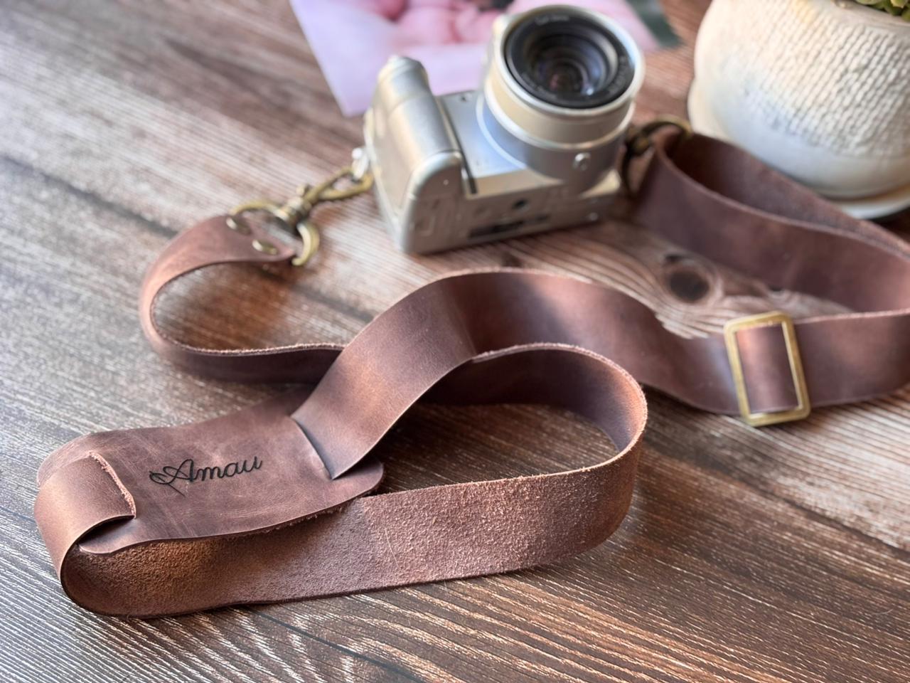 Strap de cuero para cámara fotográfica ETM color Chocolate 2