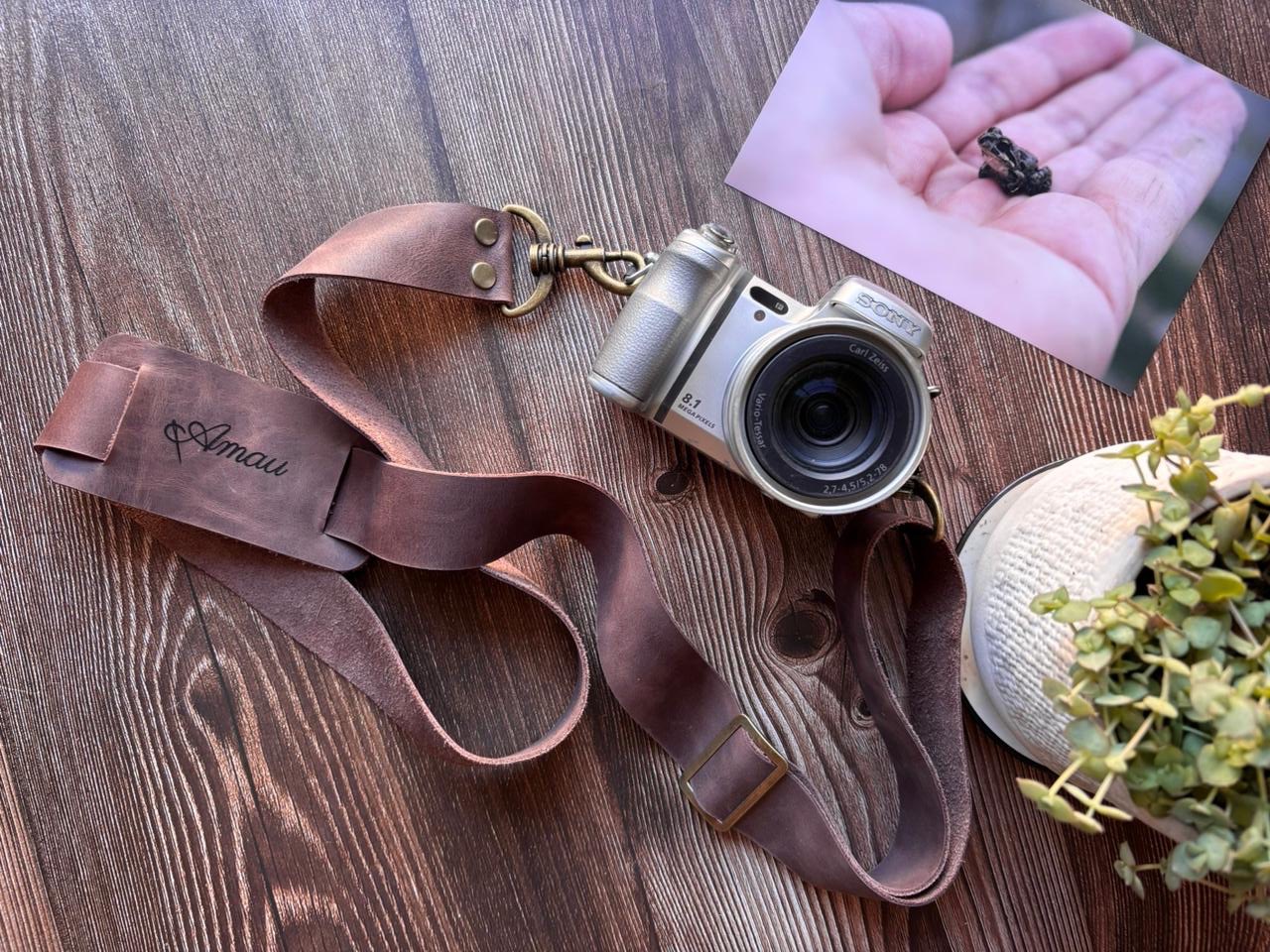 Strap de cuero para cámara fotográfica ETM color Chocolate 4