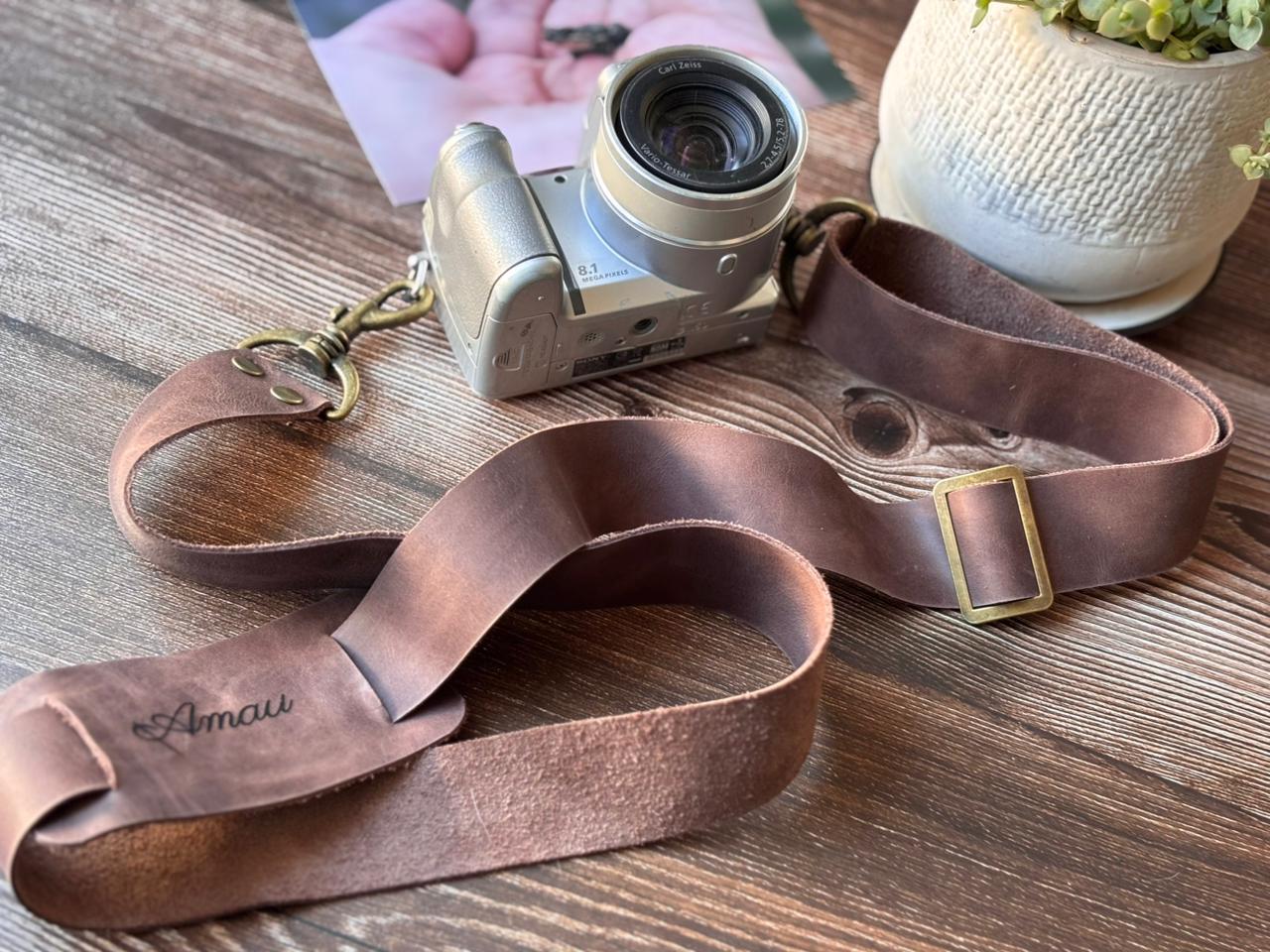 Strap de cuero para cámara fotográfica ETM color Chocolate 6