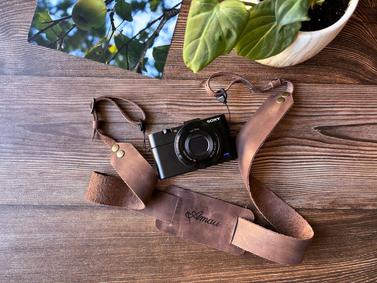 Correa de cuero para cámara fotográfica ETC color Chocolate 1