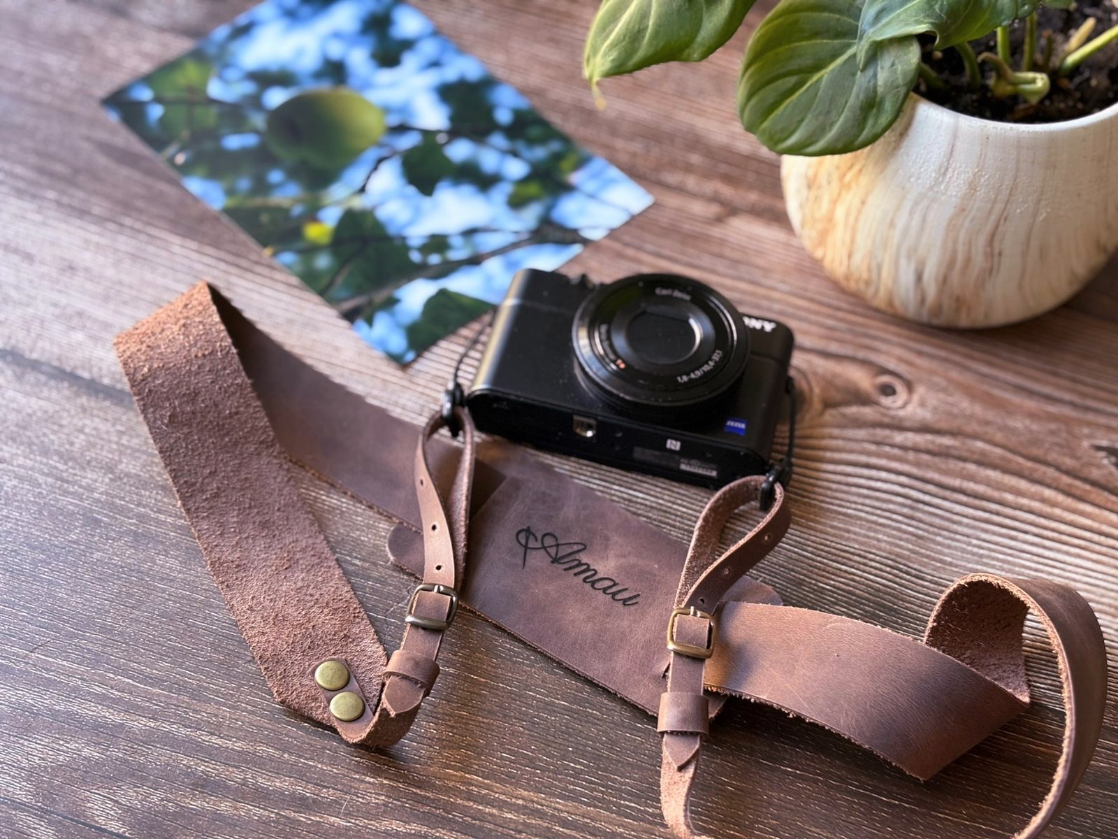 Correa de cuero para cámara fotográfica ETC color Chocolate 3