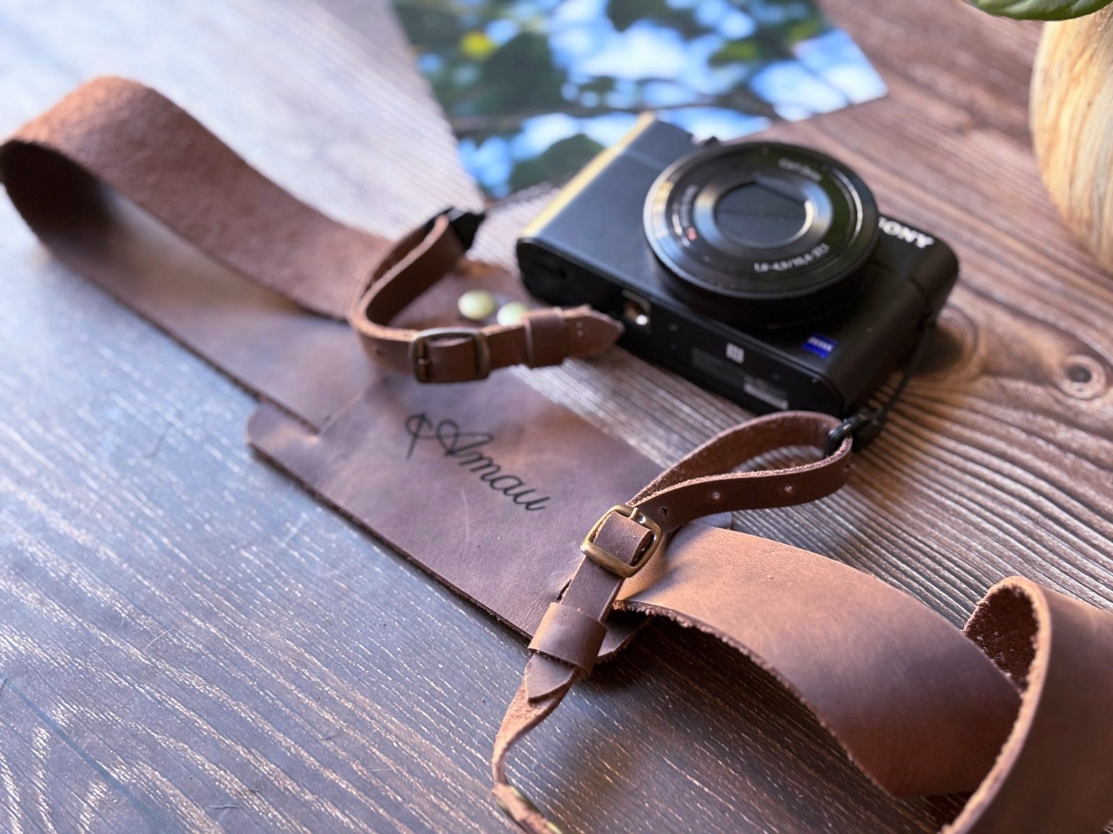 Correa de cuero para cámara fotográfica ETC color Chocolate 5