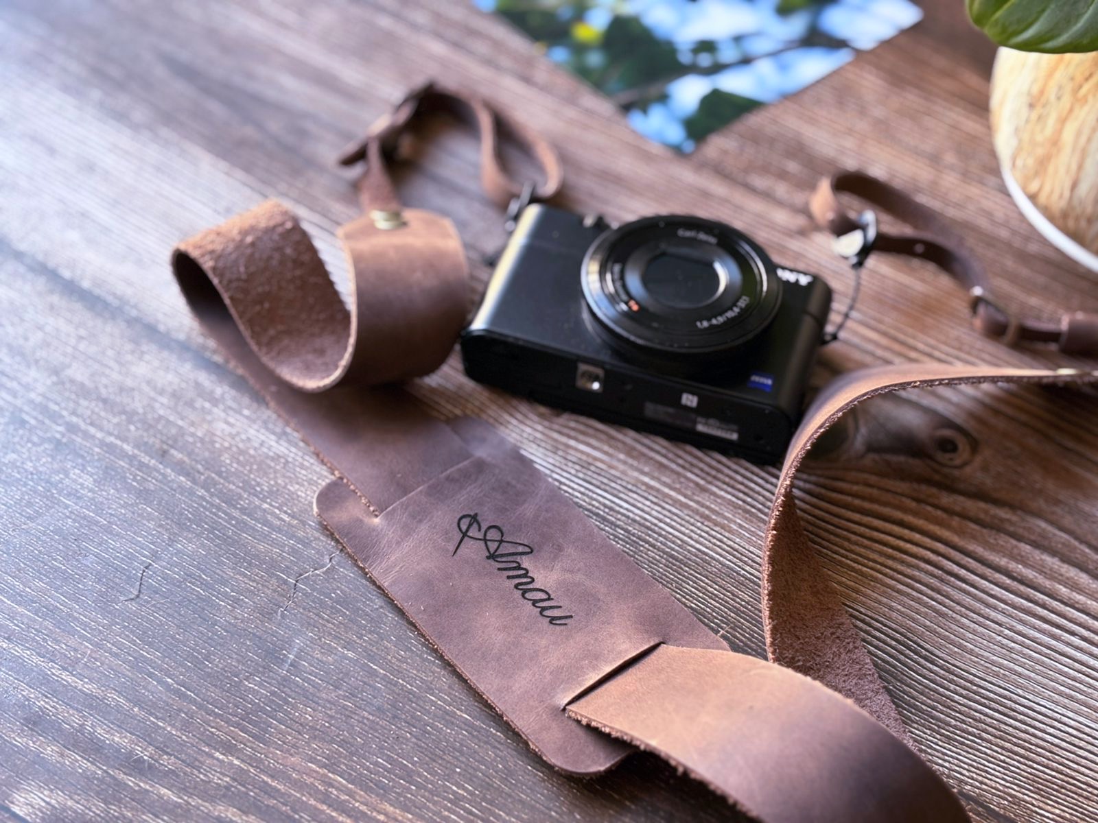 Correa de cuero para cámara fotográfica ETC color Chocolate 6