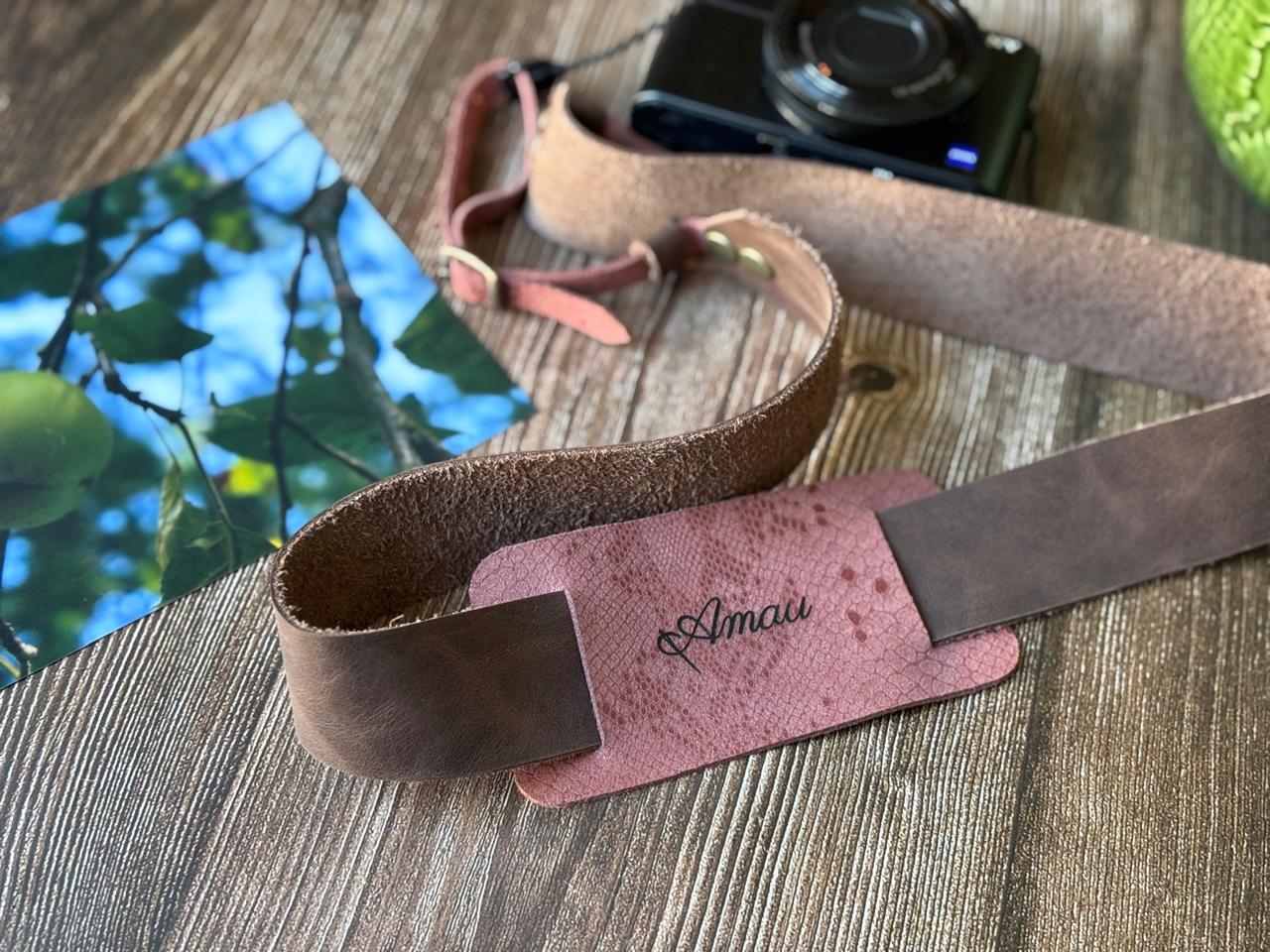 Correa de cuero para cámara fotográfica ETC color Café Rosa  7