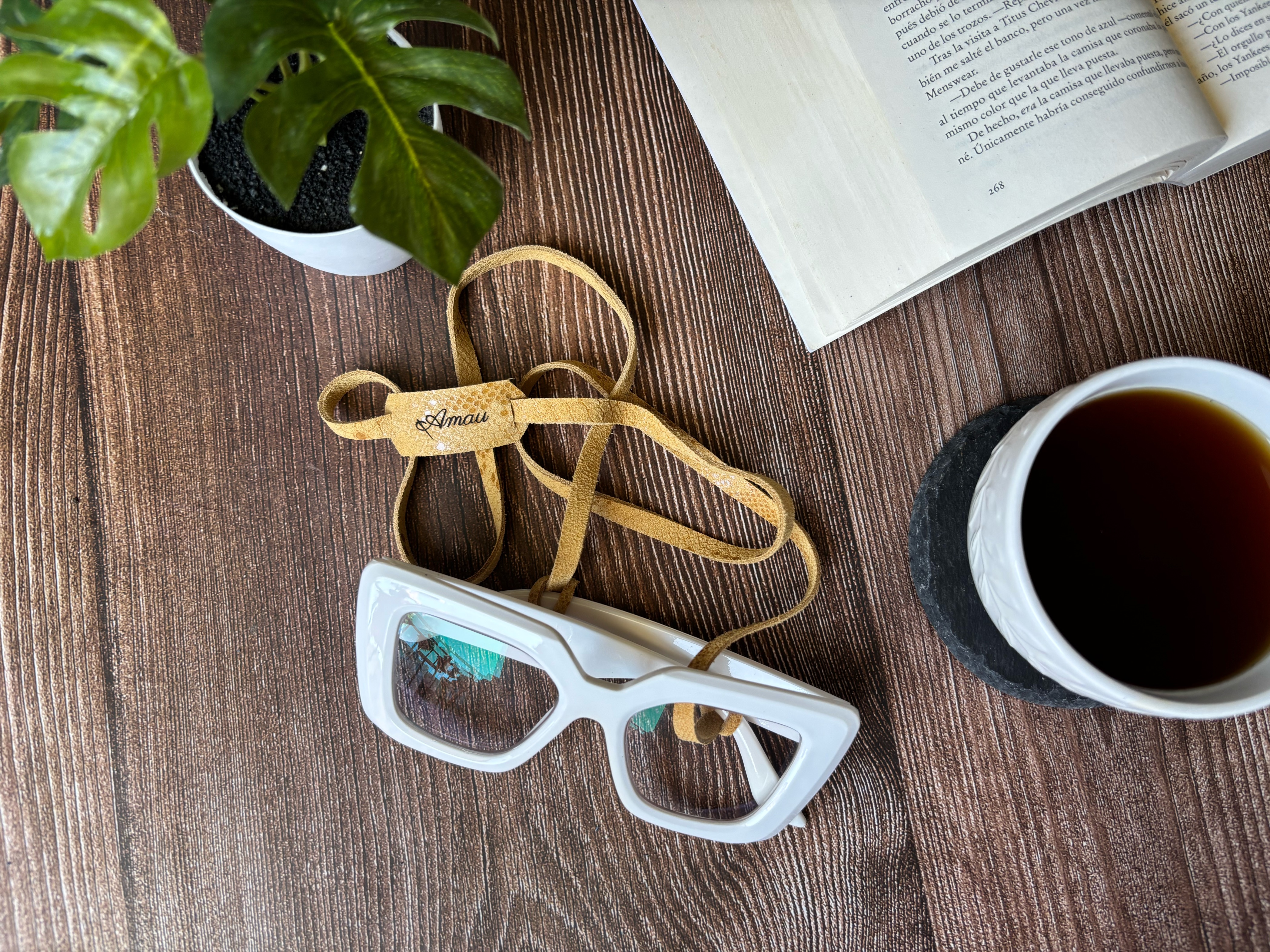 Correa de cuero sujetadora de lentes color Mostaza 9