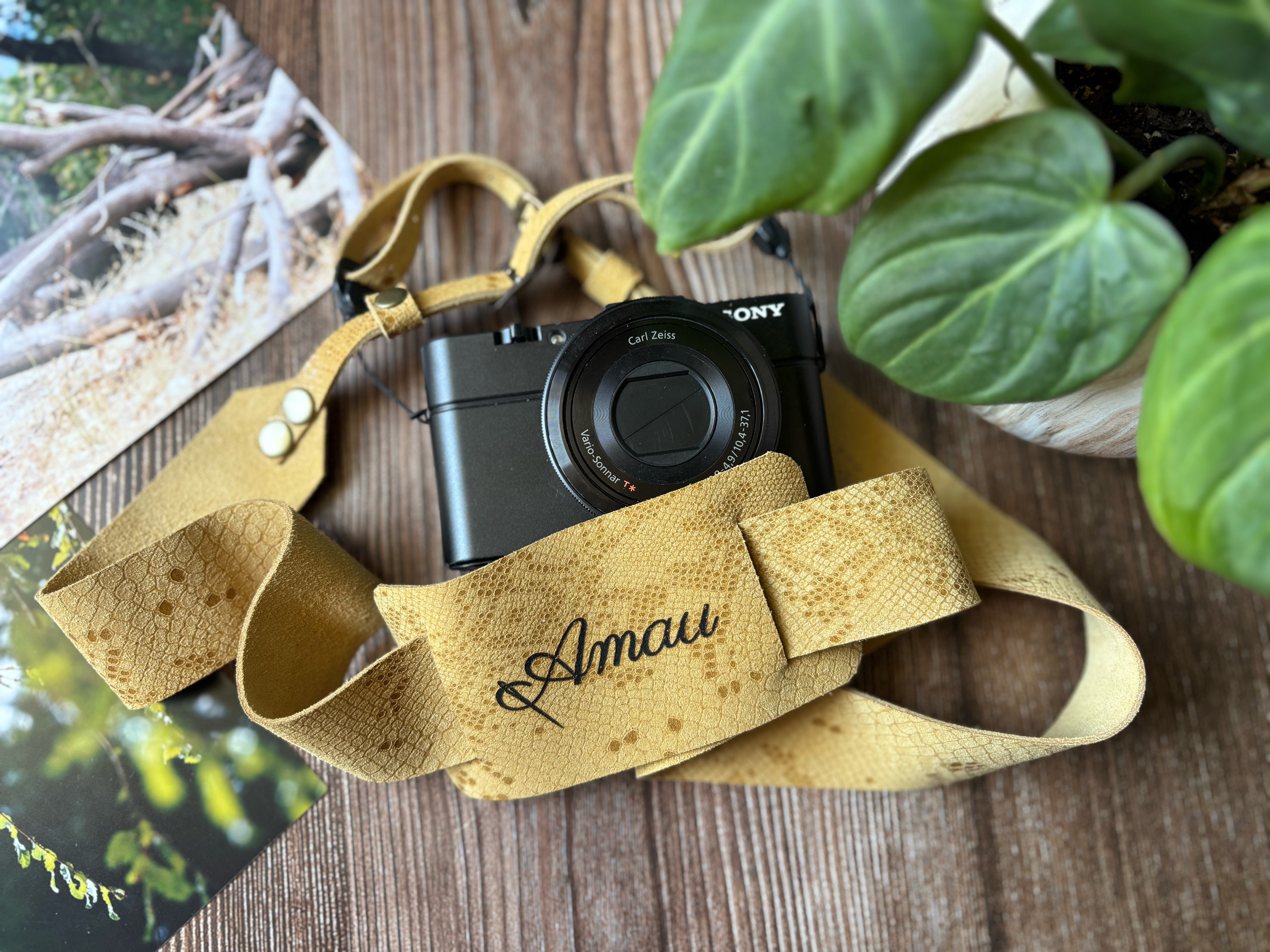 Correa de cuero para cámara fotográfica ETC color Mostaza 2