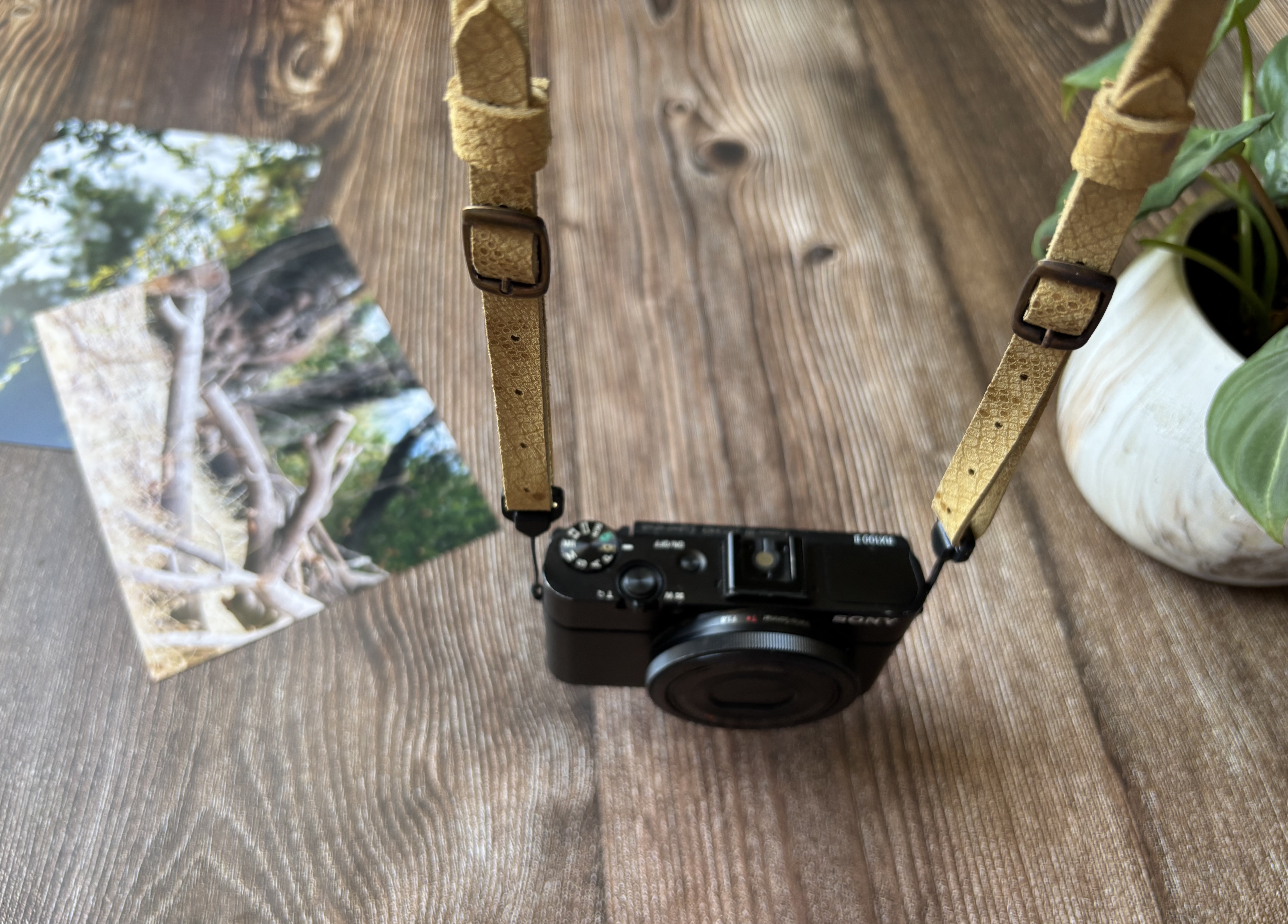 Correa de cuero para cámara fotográfica ETC color Mostaza 6