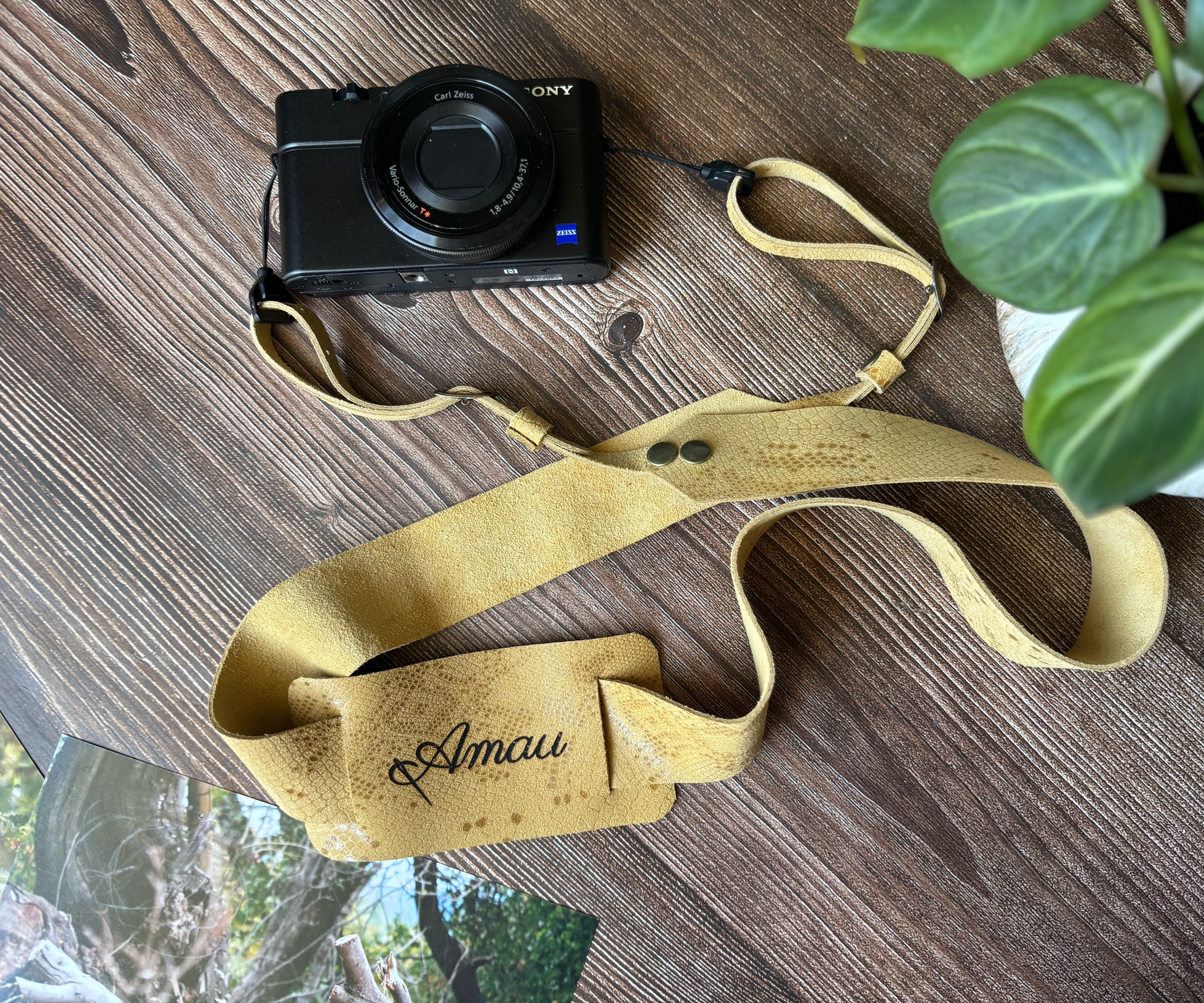 Correa de cuero para cámara fotográfica ETC color Mostaza 4