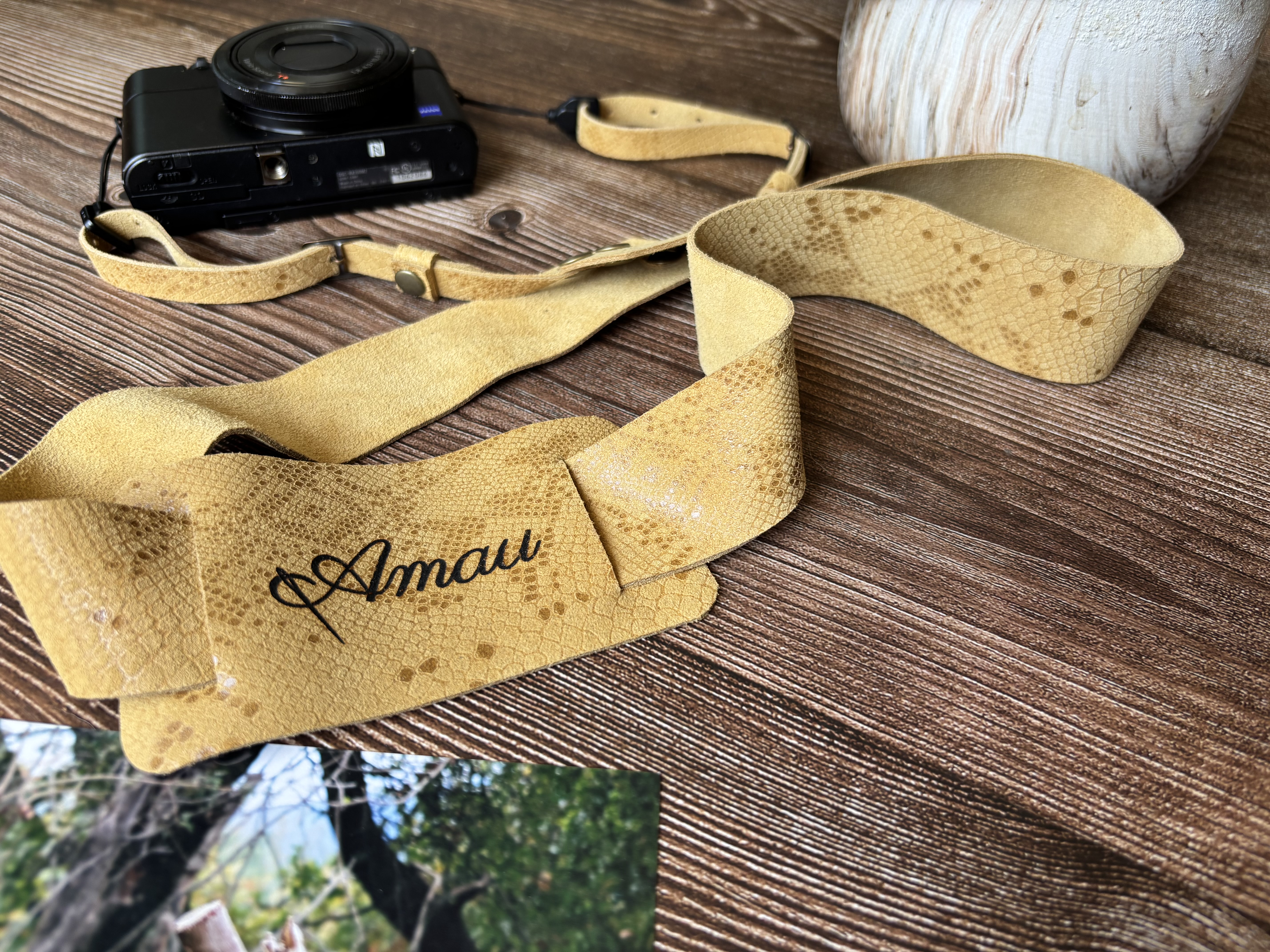 Correa de cuero para cámara fotográfica ETC color Mostaza 8