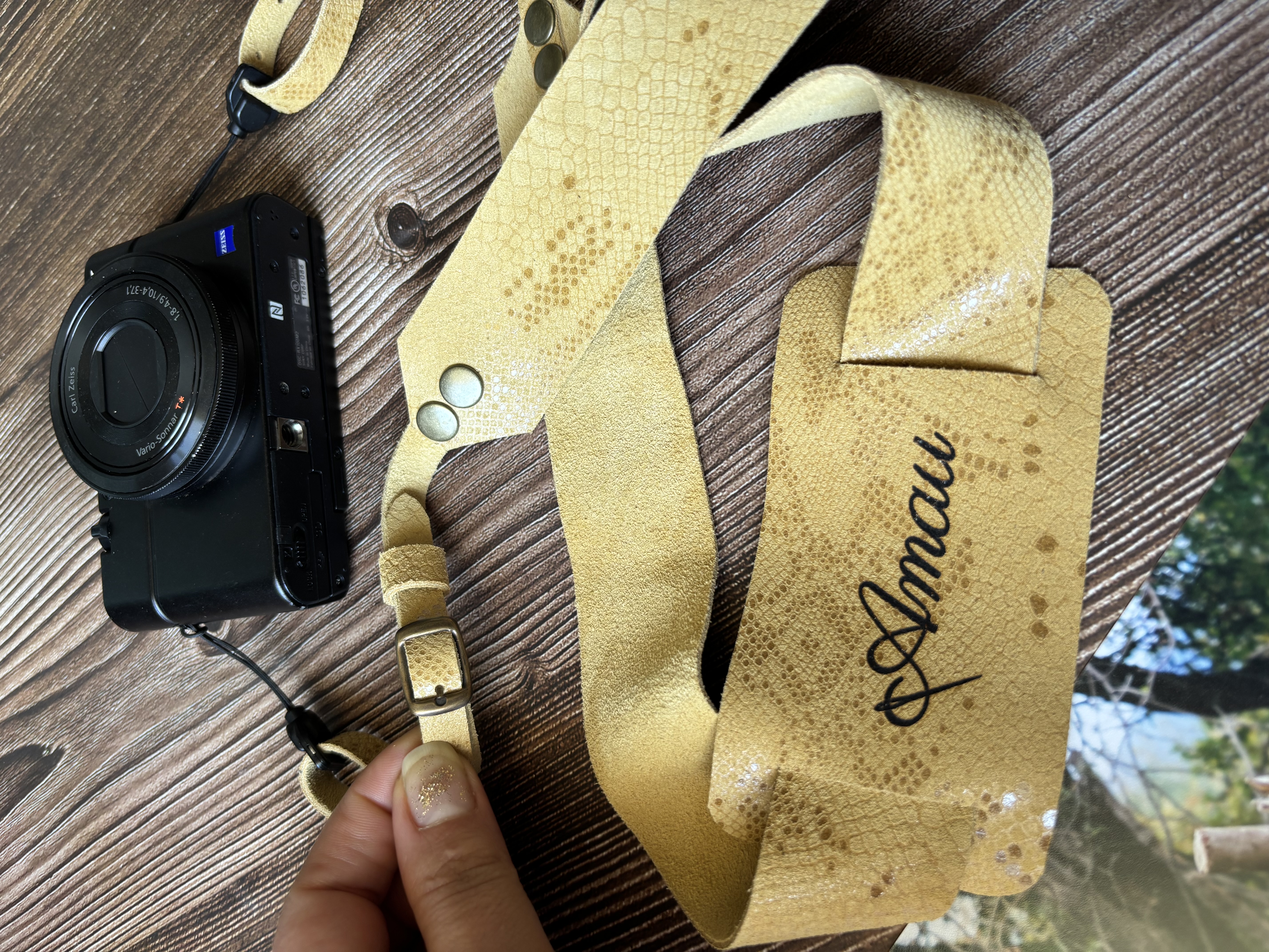 Correa de cuero para cámara fotográfica ETC color Mostaza 10