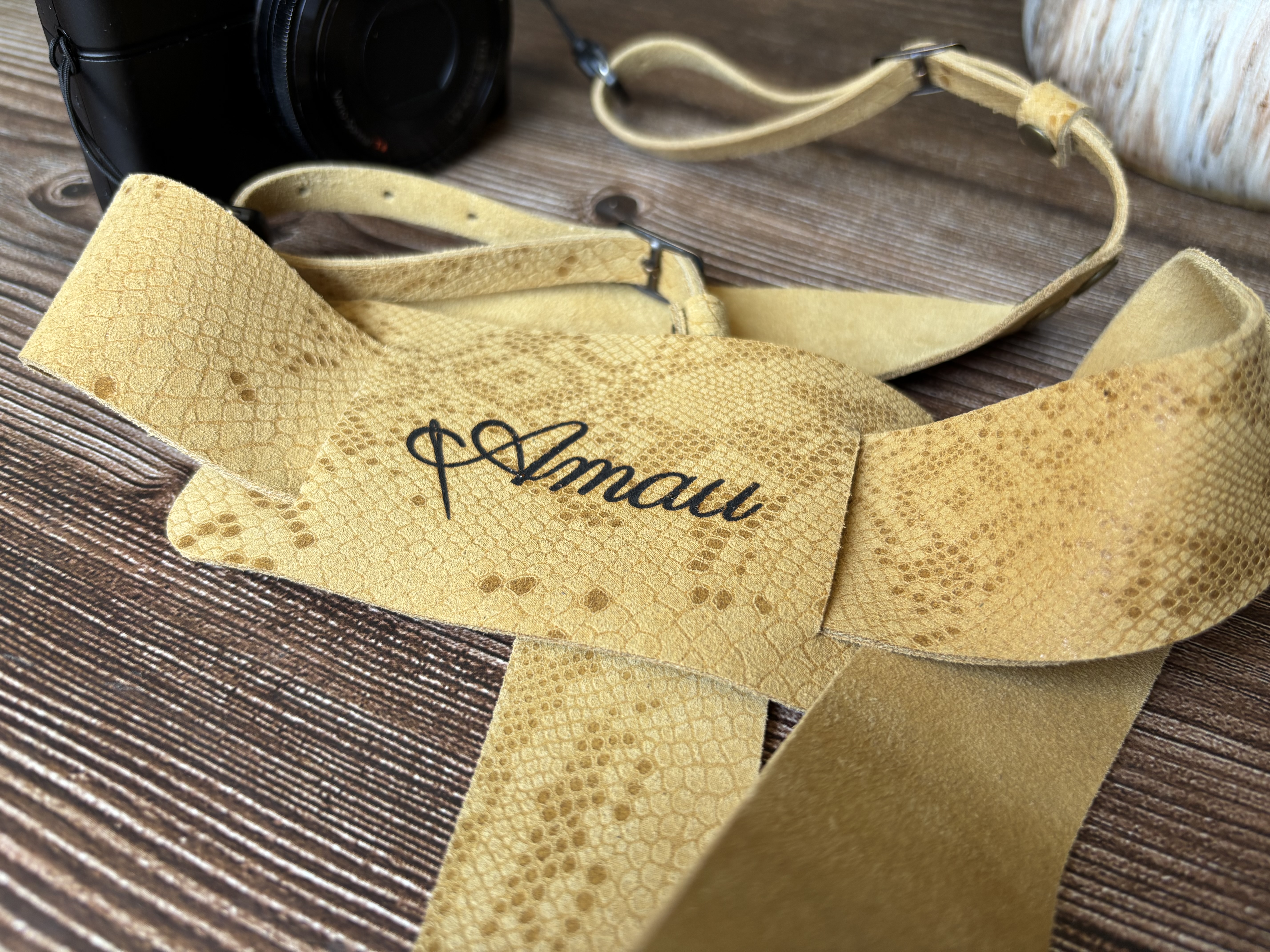 Correa de cuero para cámara fotográfica ETC color Mostaza 11