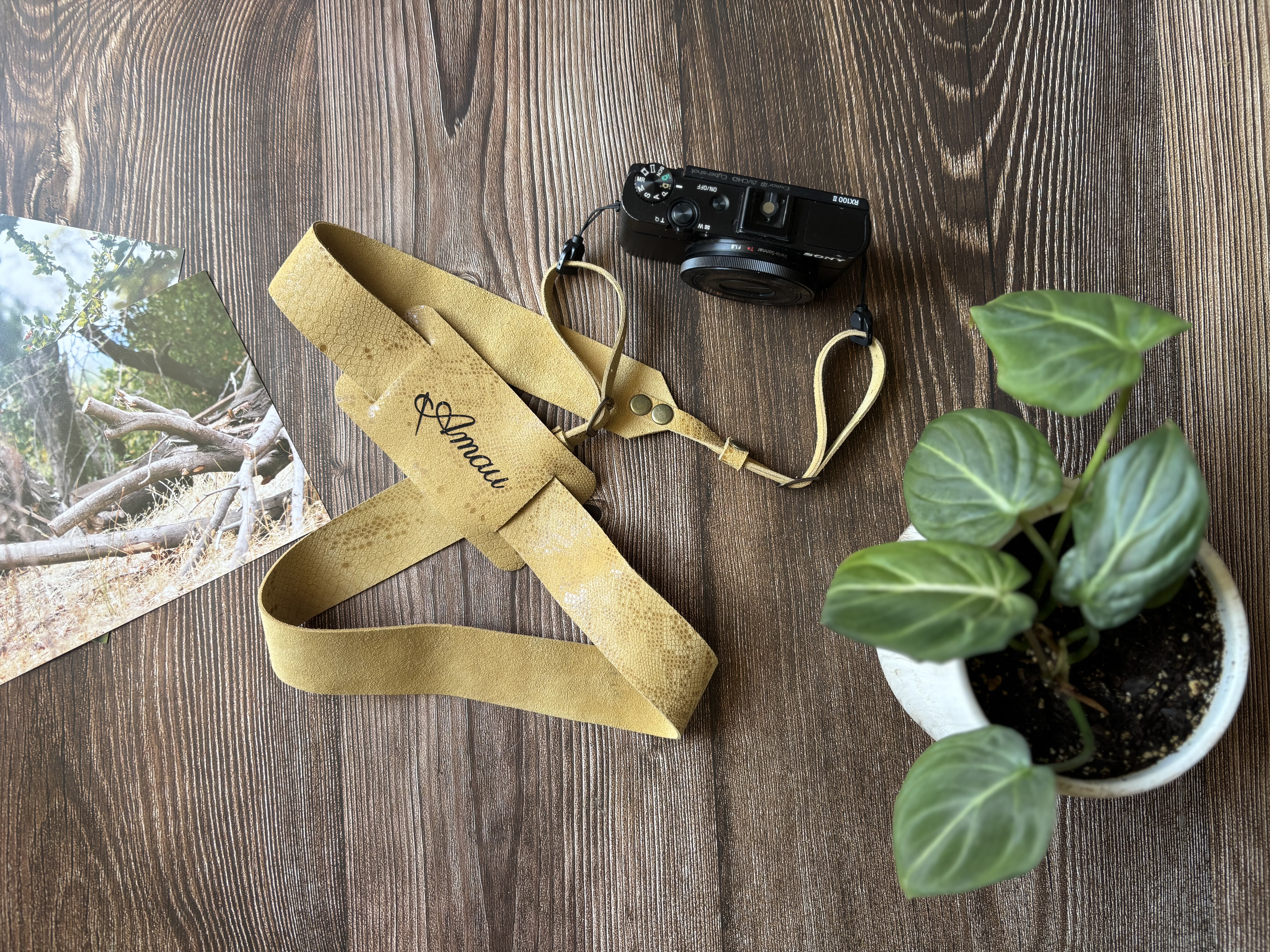 Correa de cuero para cámara fotográfica ETC color Mostaza 12