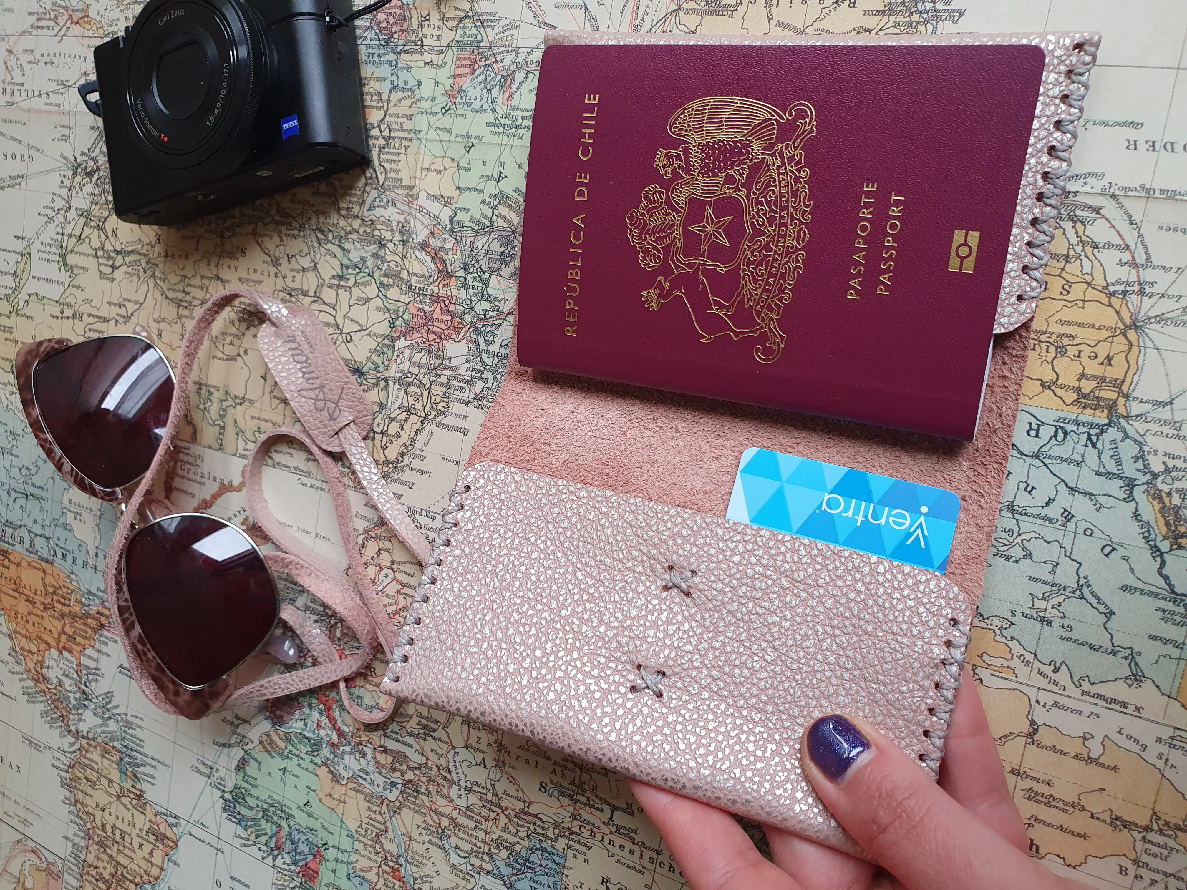 Funda para pasaporte de cuero color Rosa Plata 2
