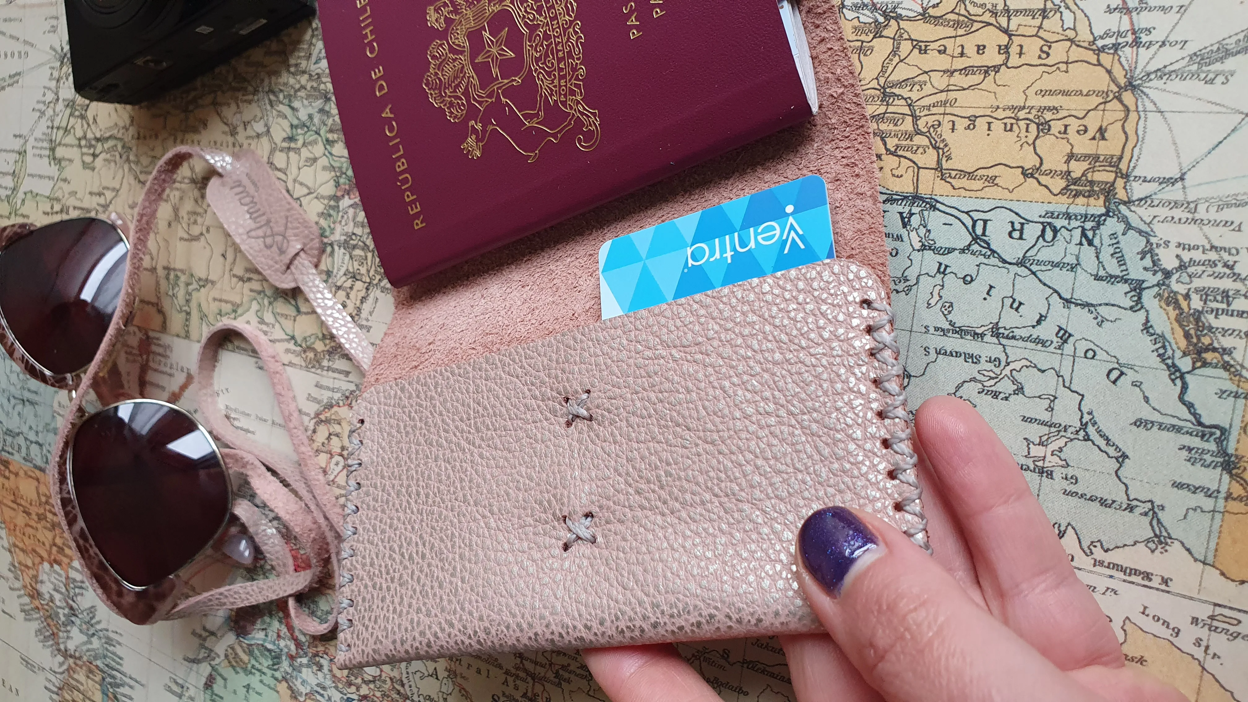 Funda para pasaporte de cuero color Rosa Plata 4