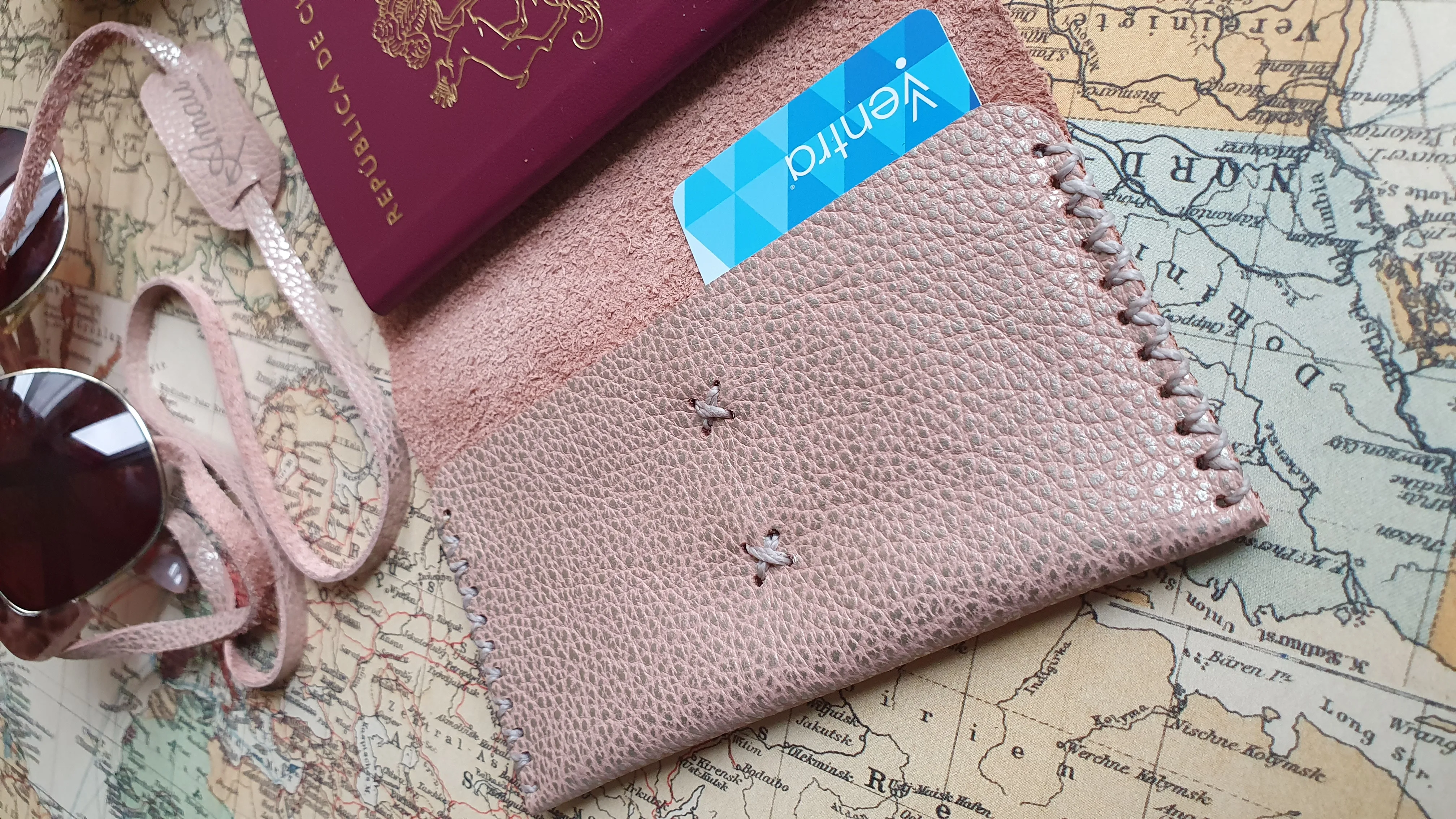 Funda para pasaporte de cuero color Rosa Plata 5