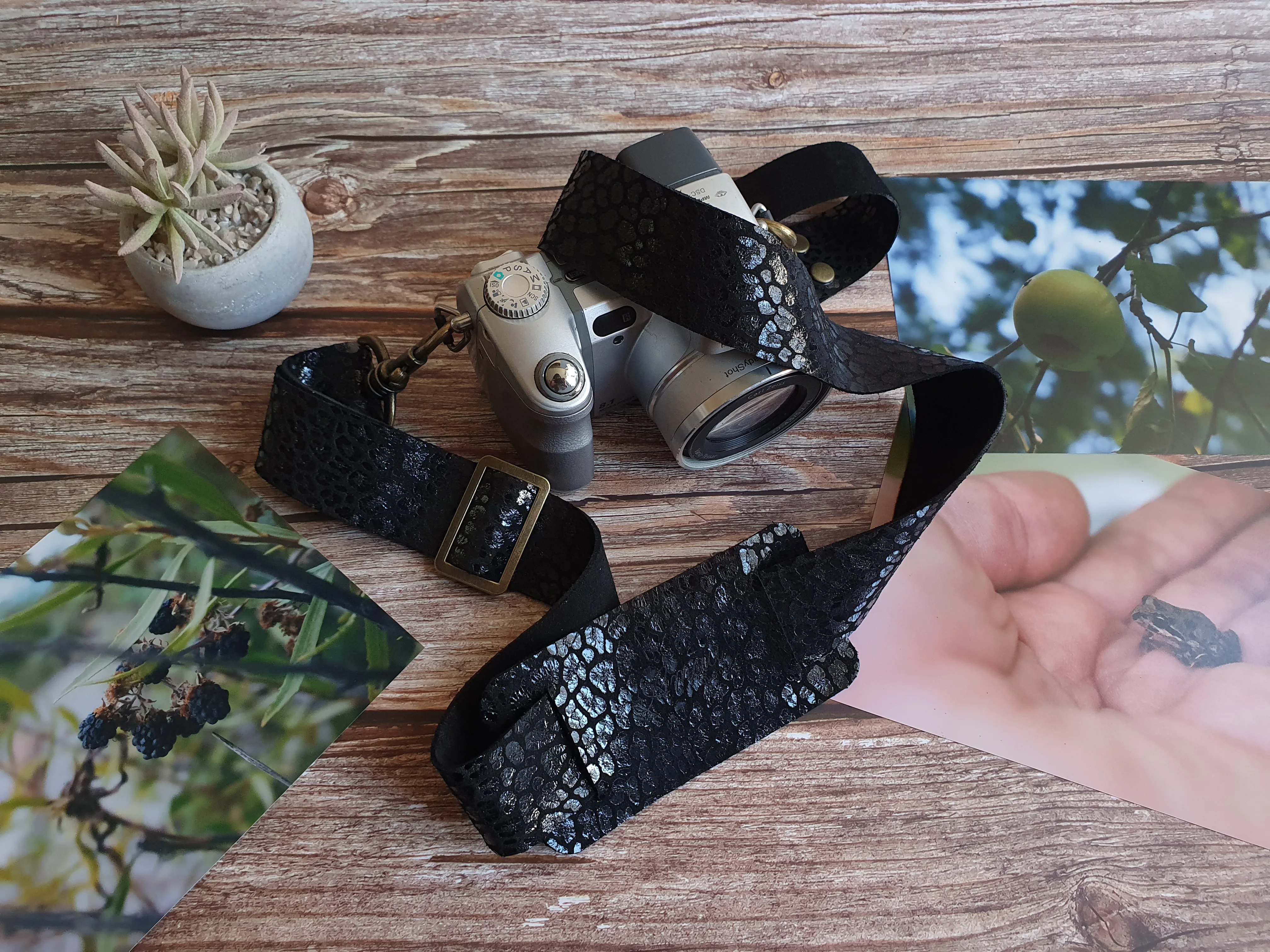 Correa de cuero para cámara fotográfica ETM color Leopardo Negro 1