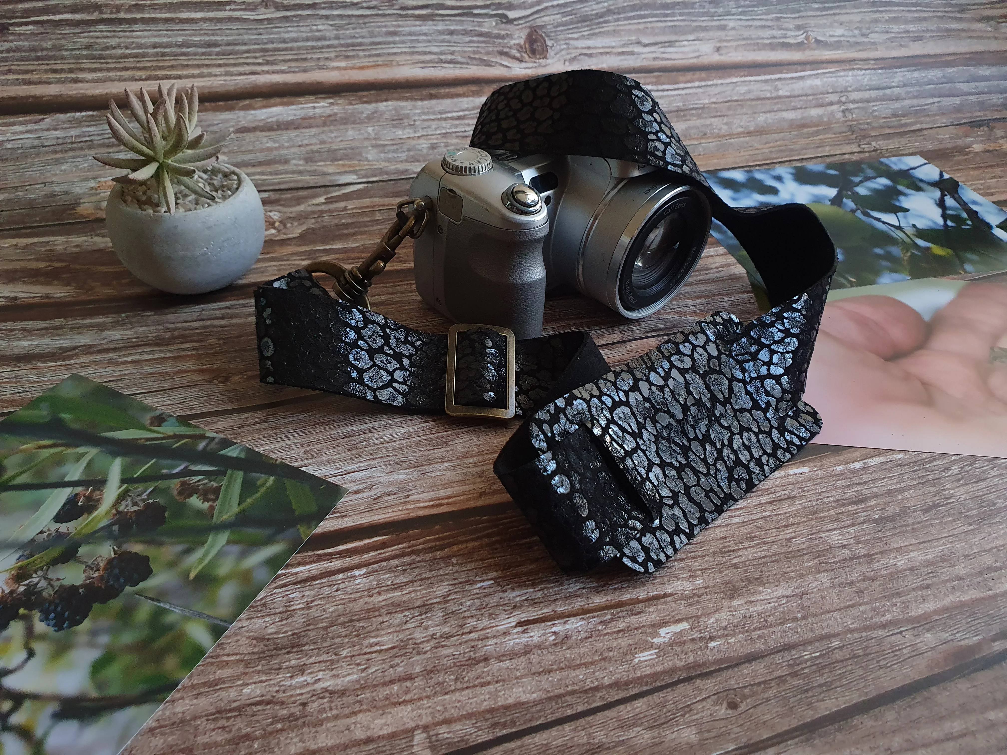 Correa de cuero para cámara fotográfica ETM color Leopardo Negro 2