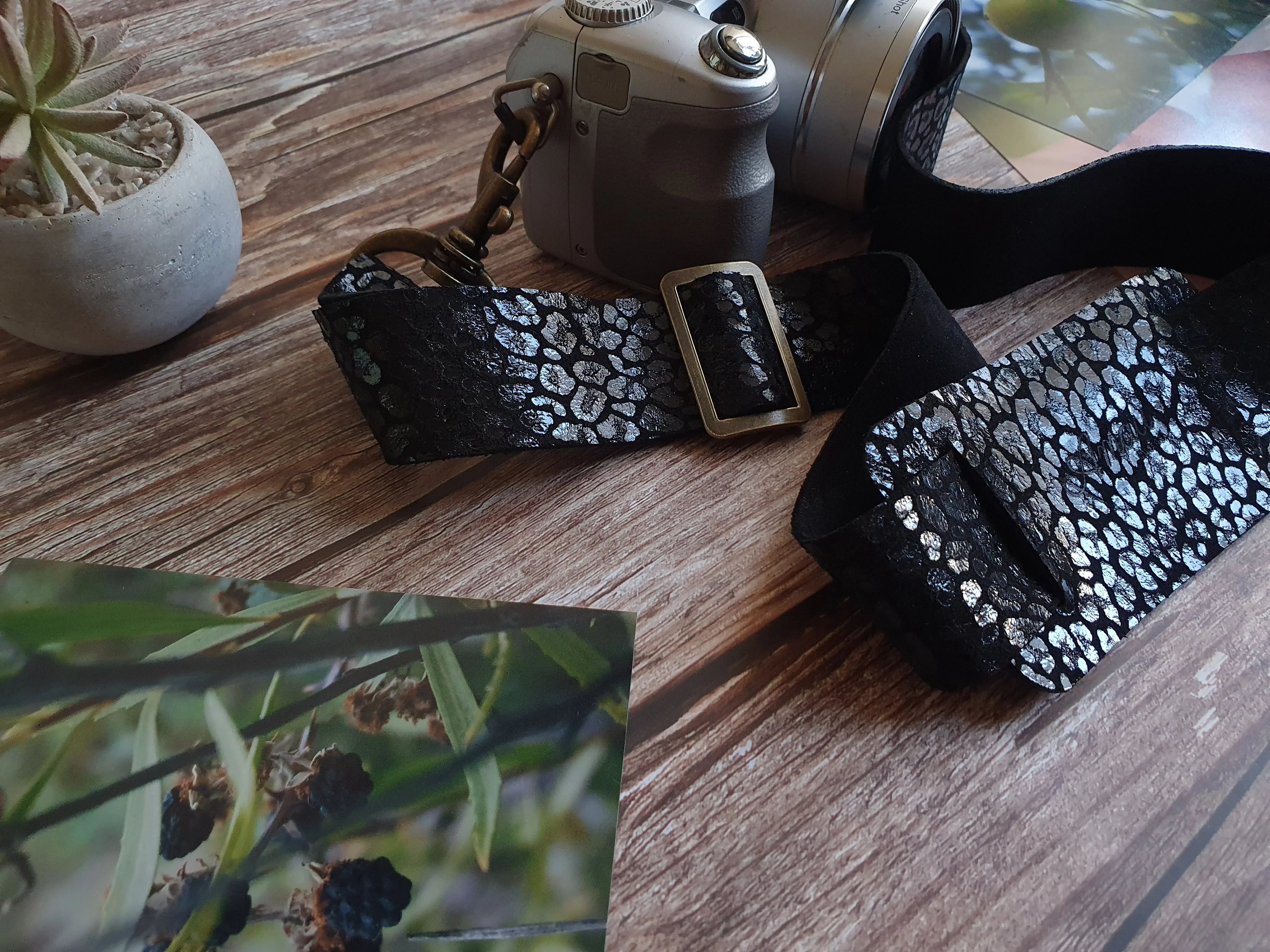 Correa de cuero para cámara fotográfica ETM color Leopardo Negro 3