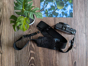 Correa para cámara fotográfica ETC cuero Leopardo Negro