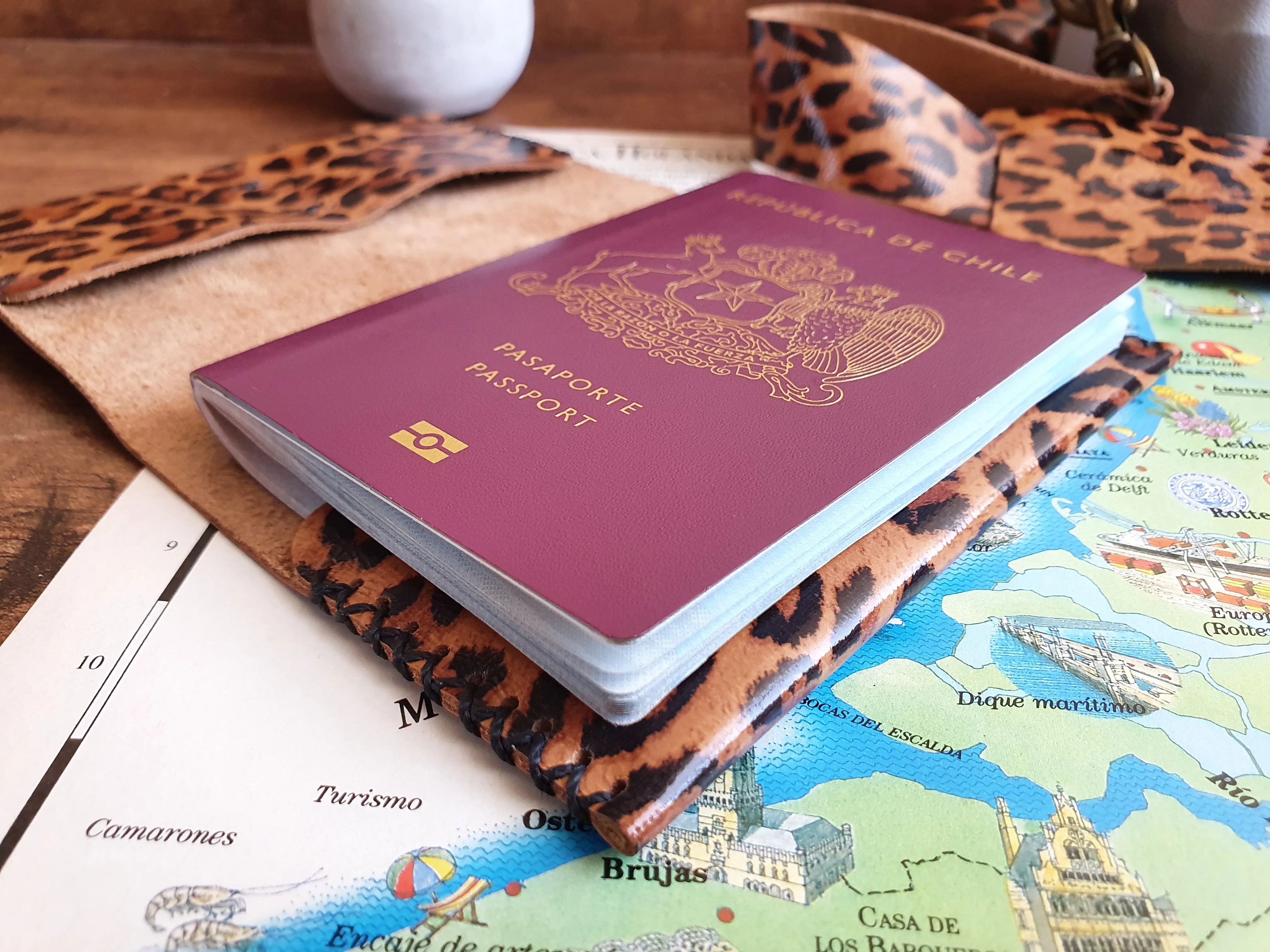 Funda pasaporte de cuero color Leopardo 3