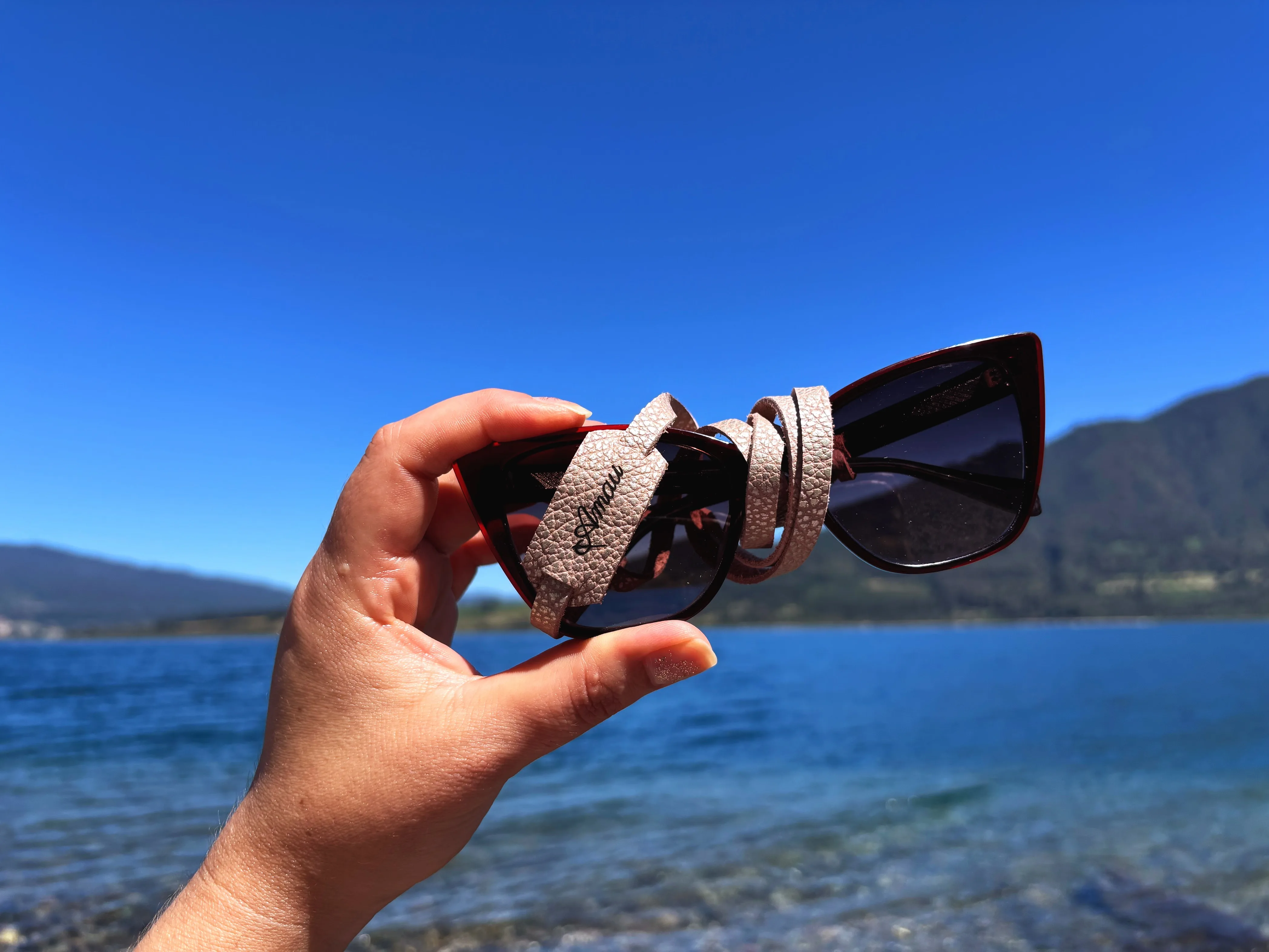 Strap para lentes cuero color Rosa Plata 1