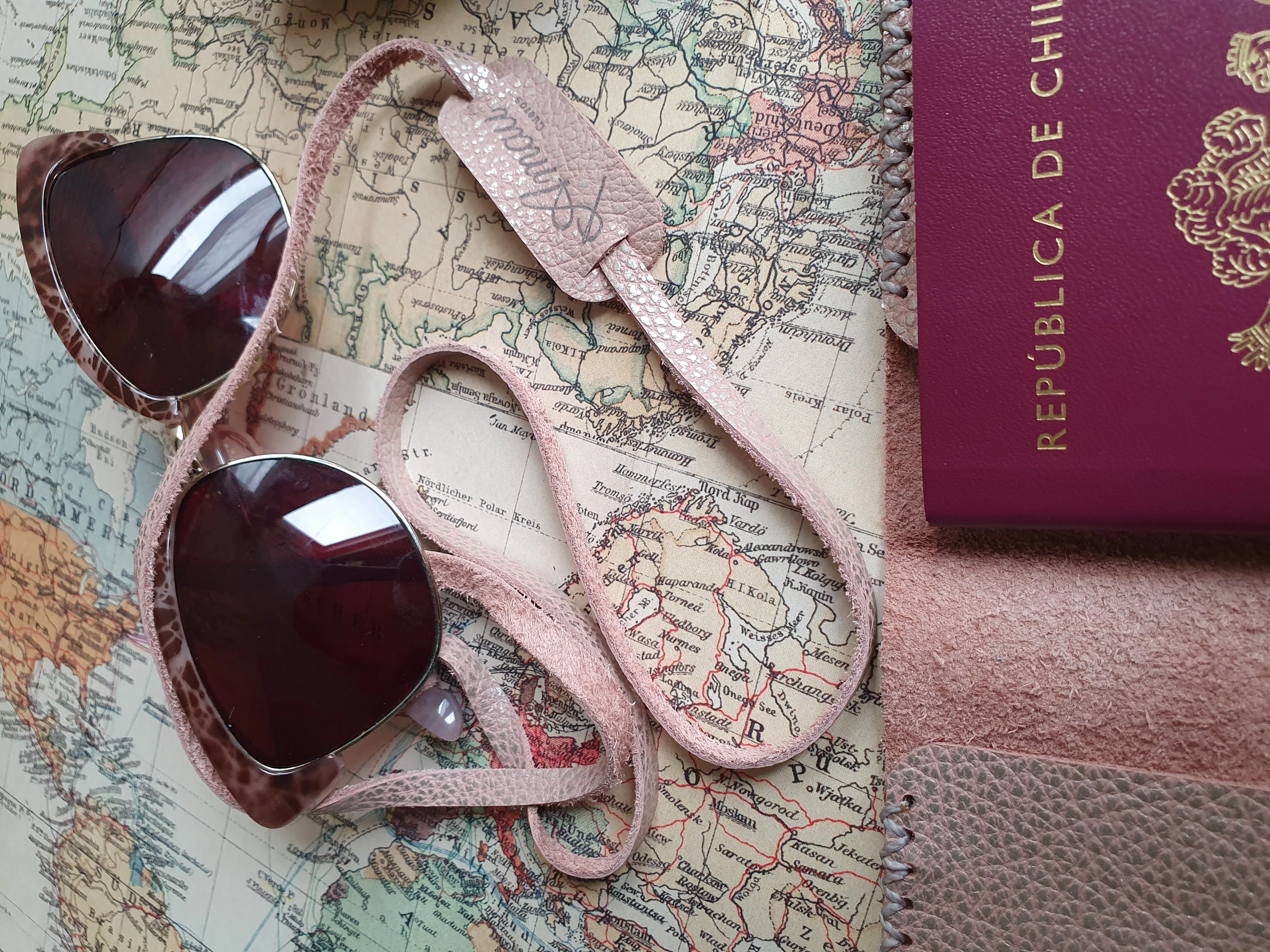 Strap para lentes cuero color Rosa Plata 3