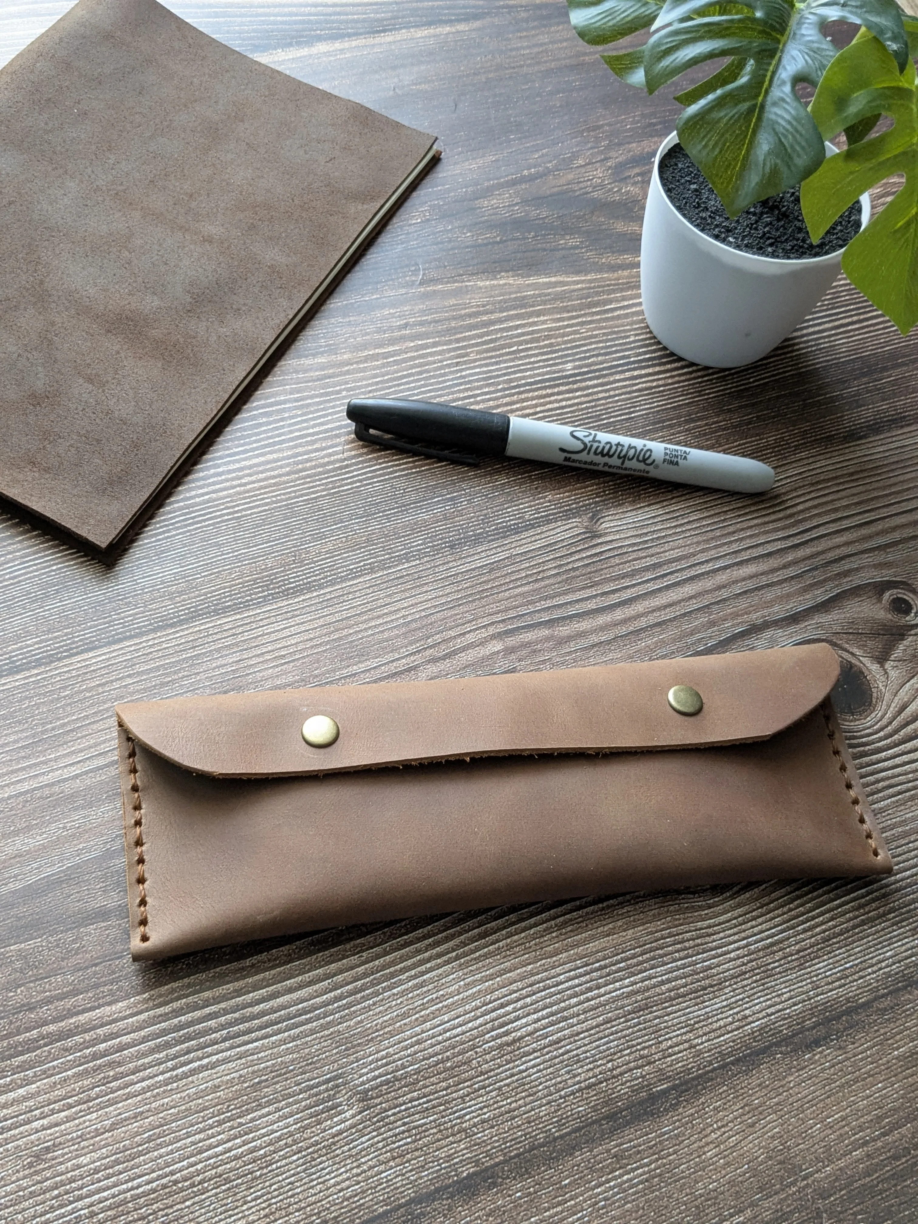 Estuche de cuero color Camel S 5