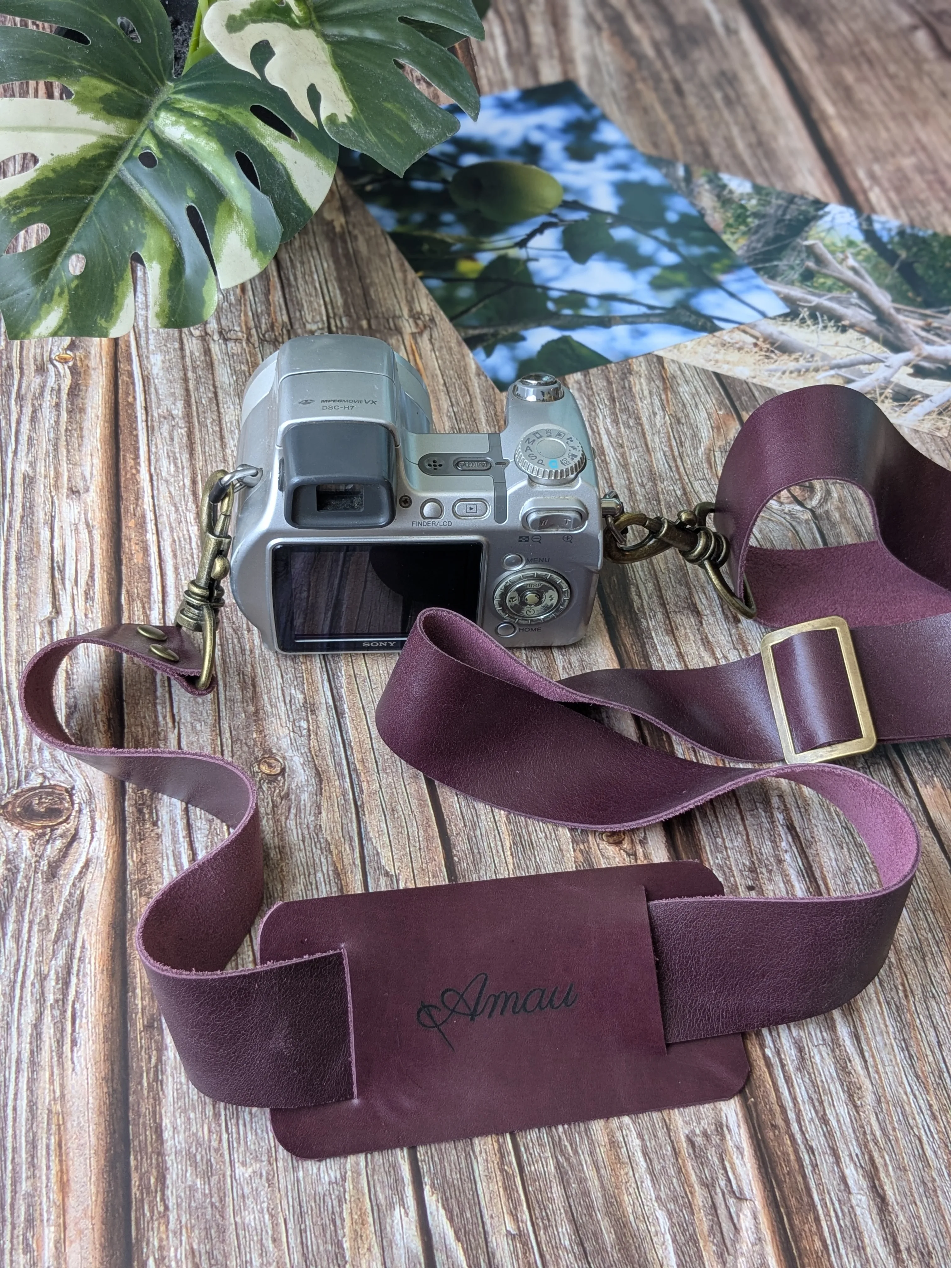 Correa de cuero para cámara fotográfica ETM color Uva 10