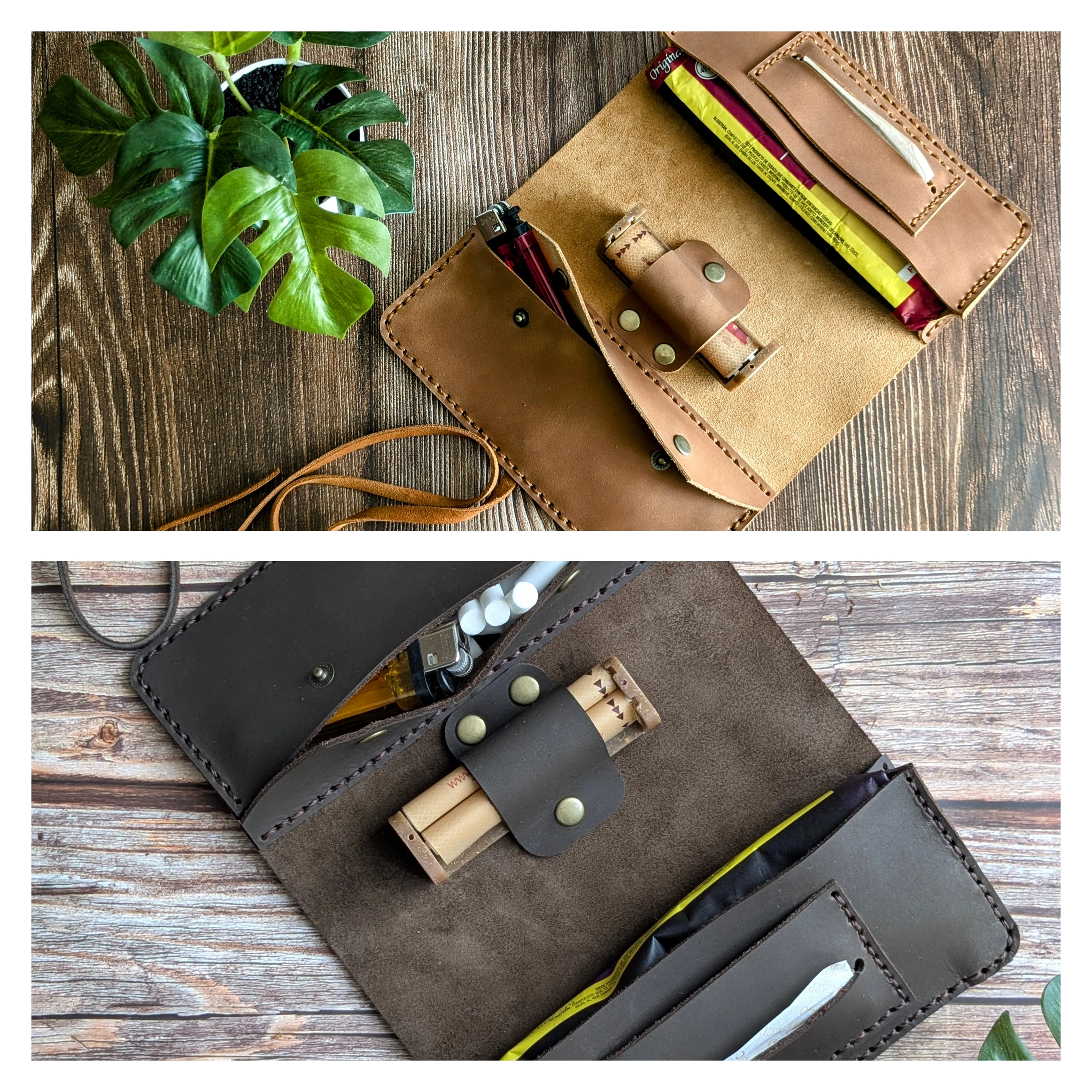 Pack de 2 tabaqueras de cuero 16