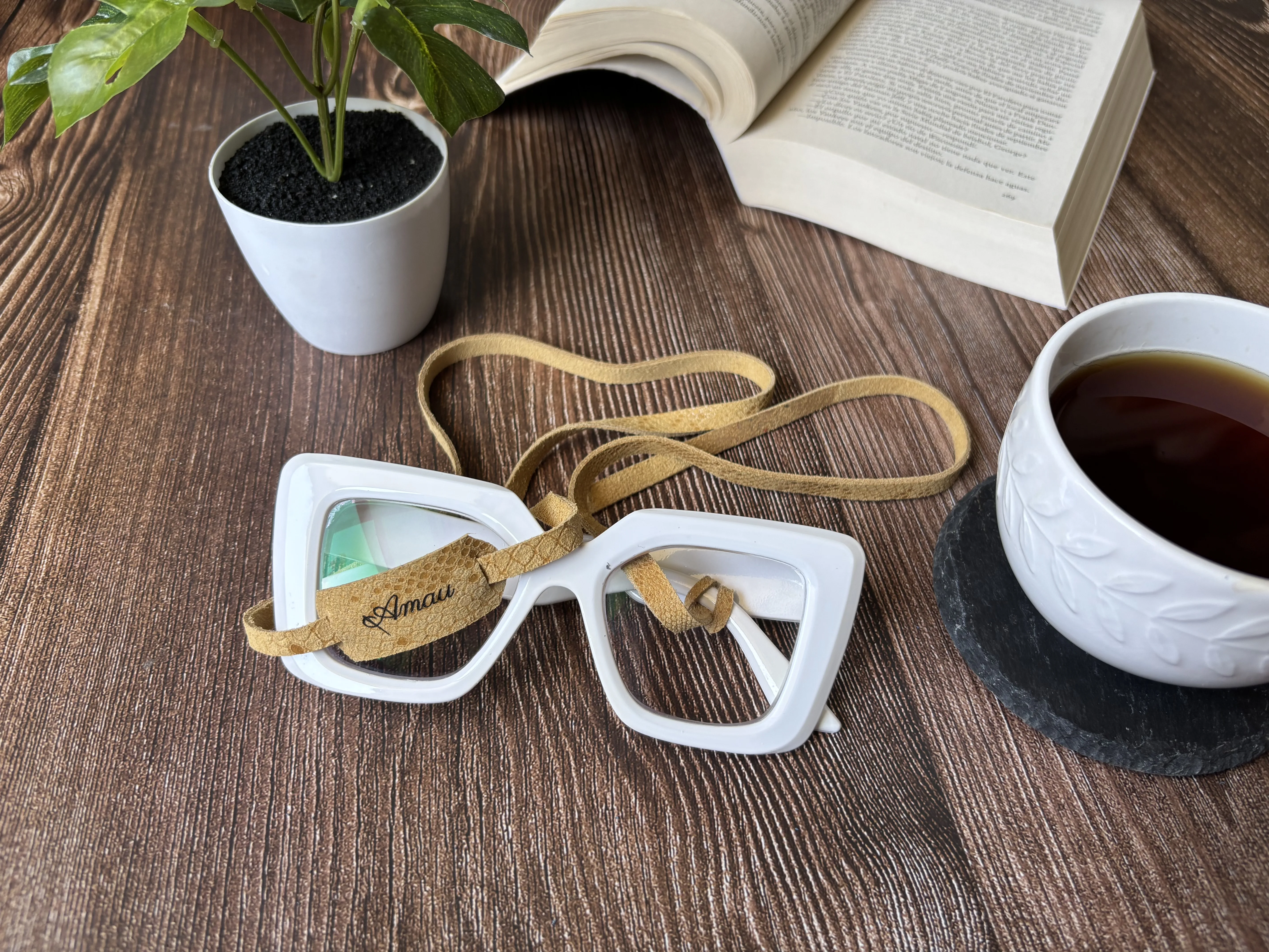 Correa de cuero sujetadora de lentes color Mostaza 8