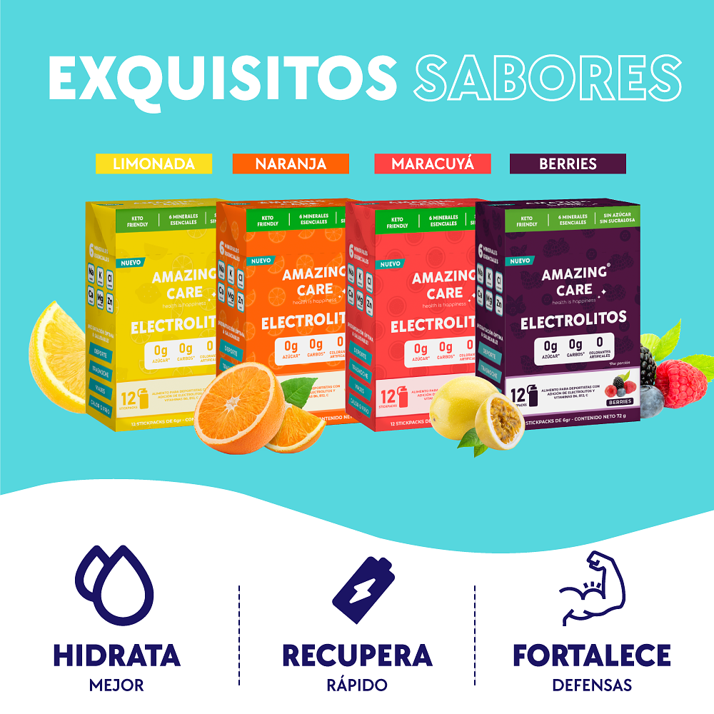 Electrolitos Sabor Maracuyá - Bebida Hidratante en Polvo 12 stickpacks